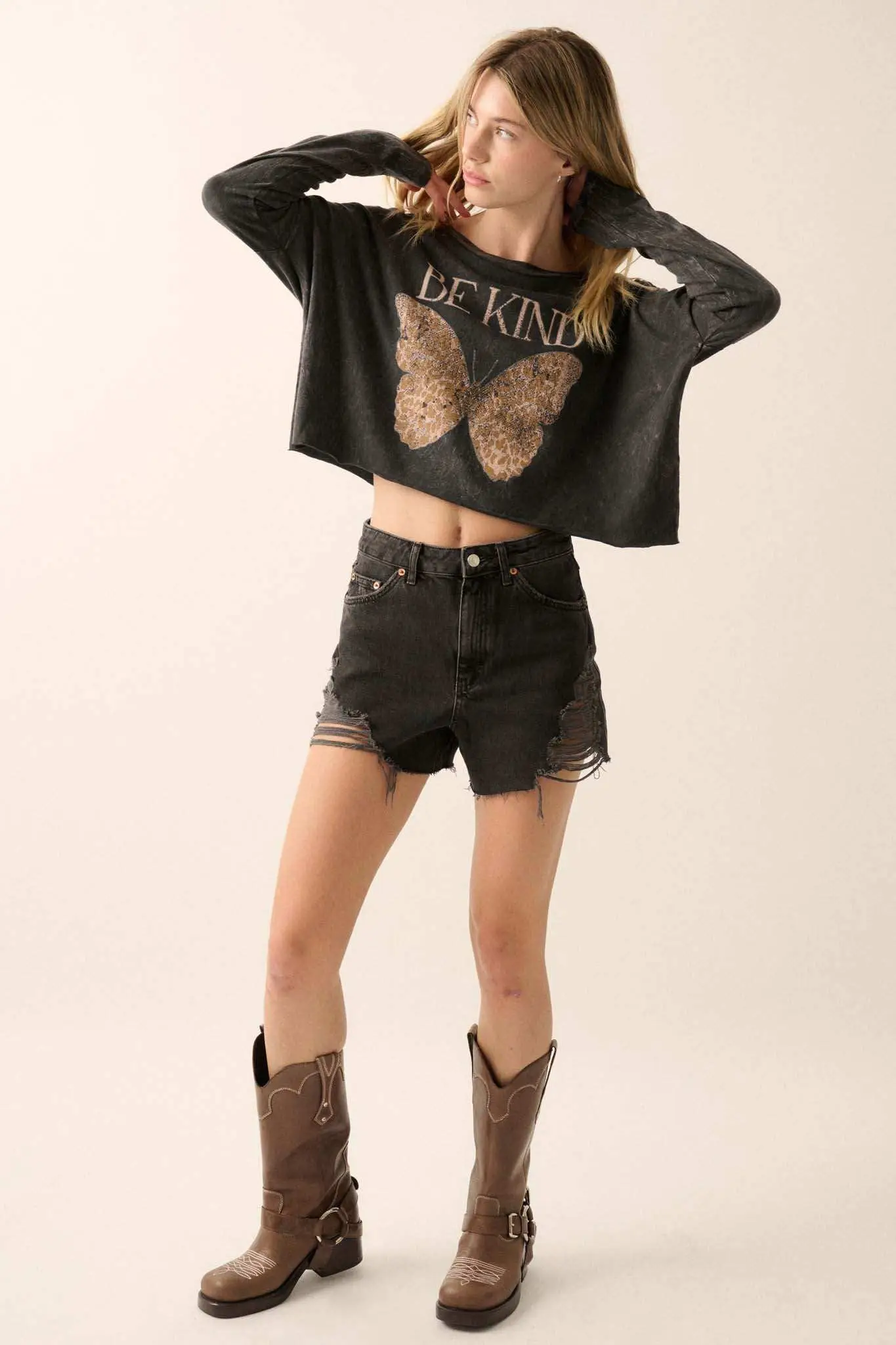Be Kind Butterfly Cropped Long-Sleeve Graphic Tee - Image 6