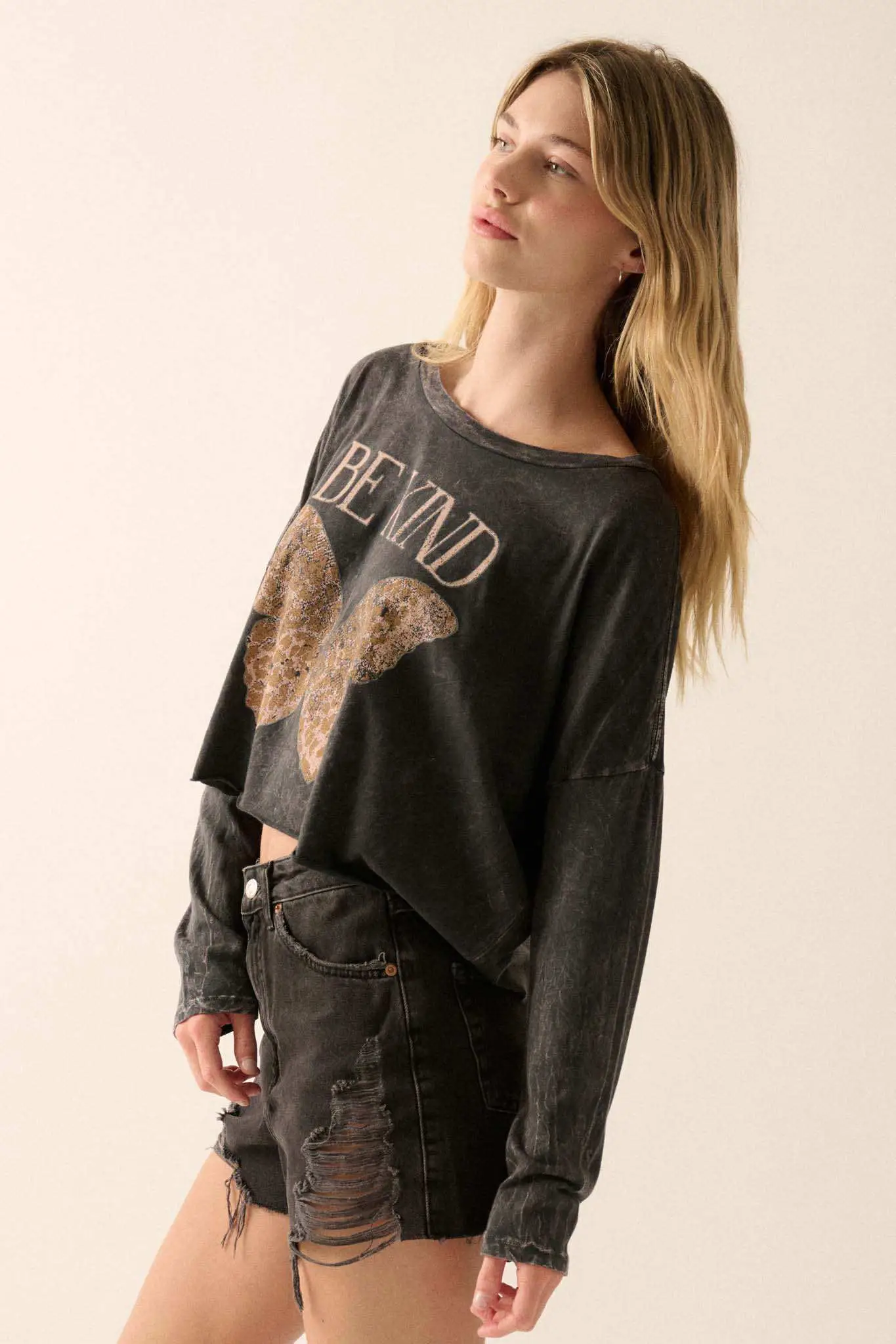 Be Kind Butterfly Cropped Long-Sleeve Graphic Tee - Image 8