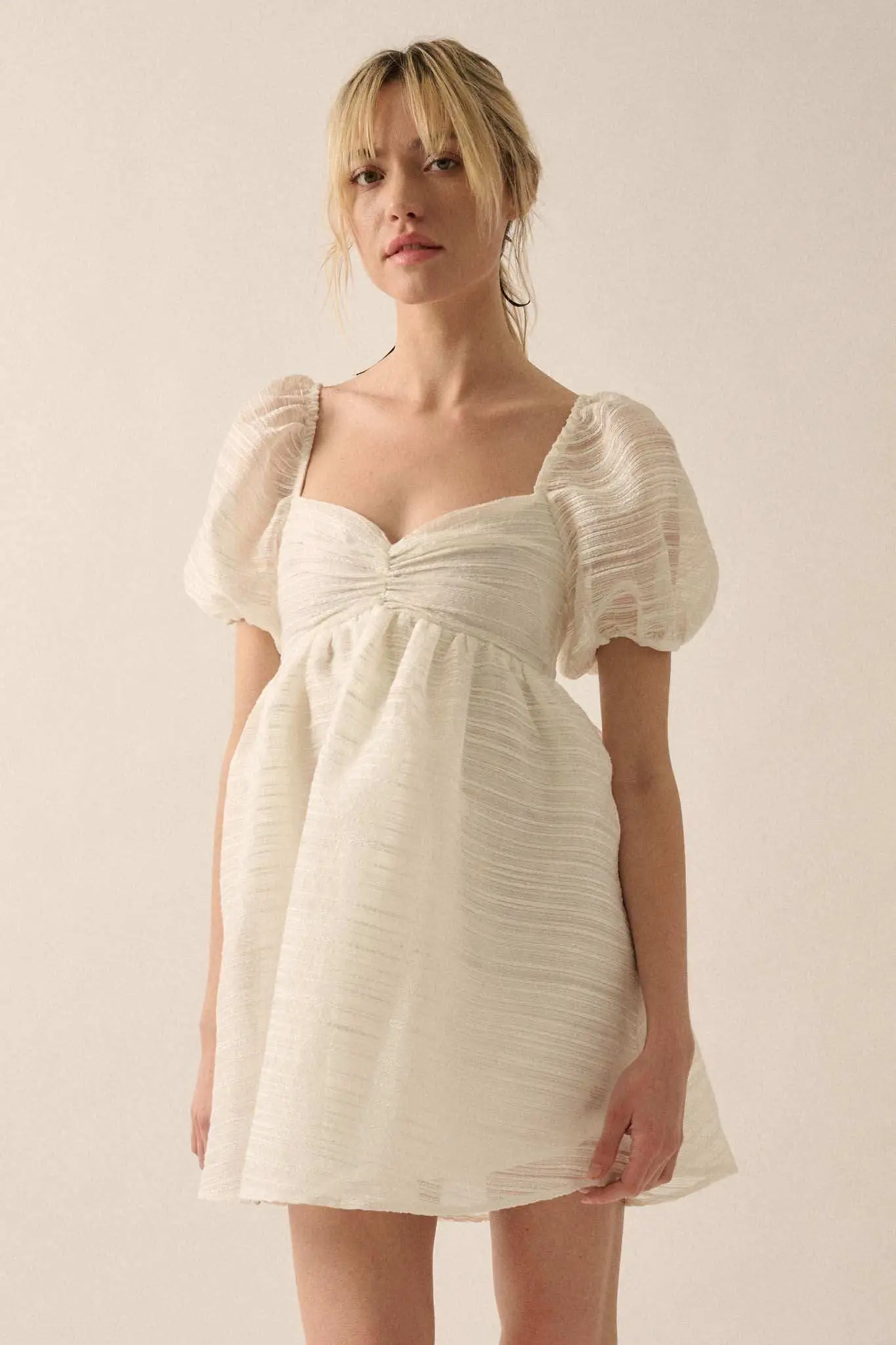 Be My Baby Striped Organza Puff-Sleeve Mini Dress - Image 3