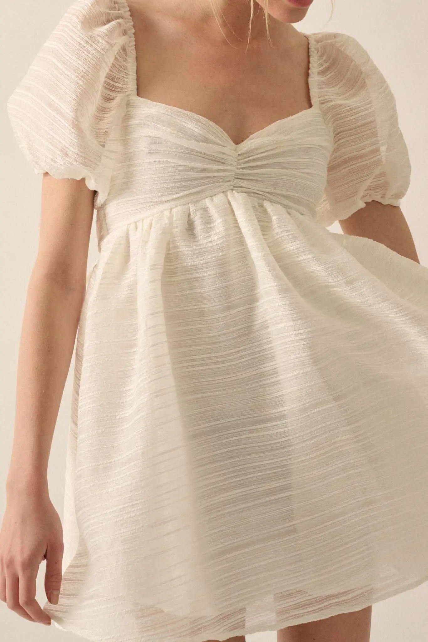 Be My Baby Striped Organza Puff-Sleeve Mini Dress - Image 4