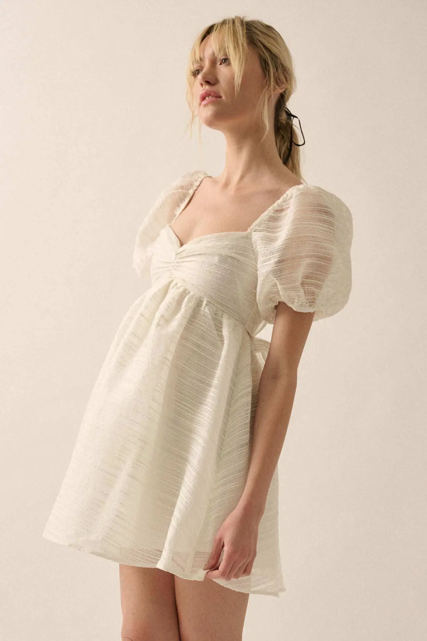 Be My Baby Striped Organza Puff-Sleeve Mini Dress - Image 7