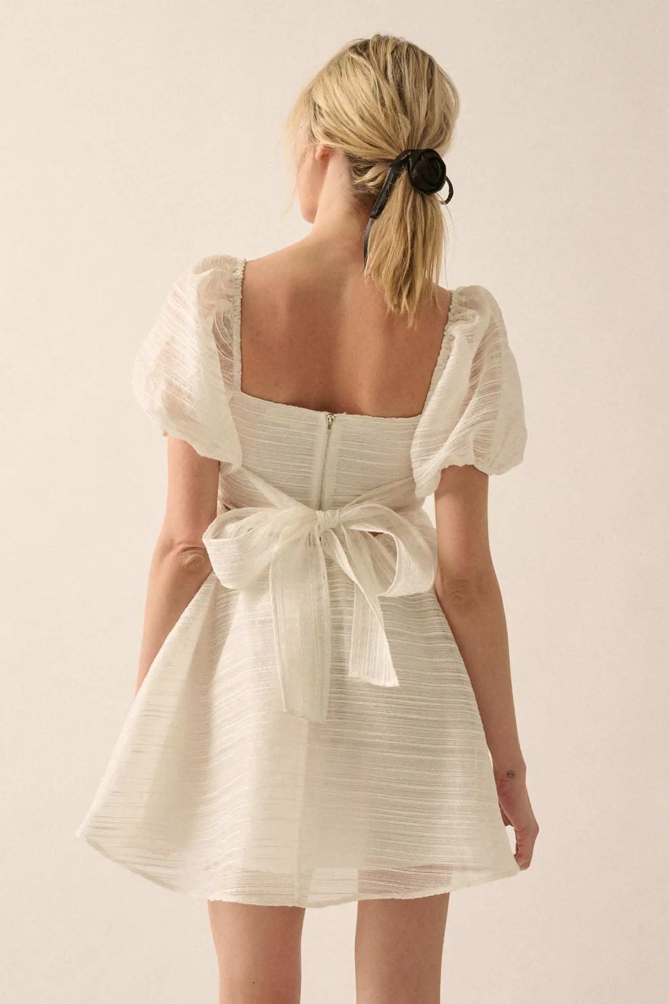 Be My Baby Striped Organza Puff-Sleeve Mini Dress - Image 8
