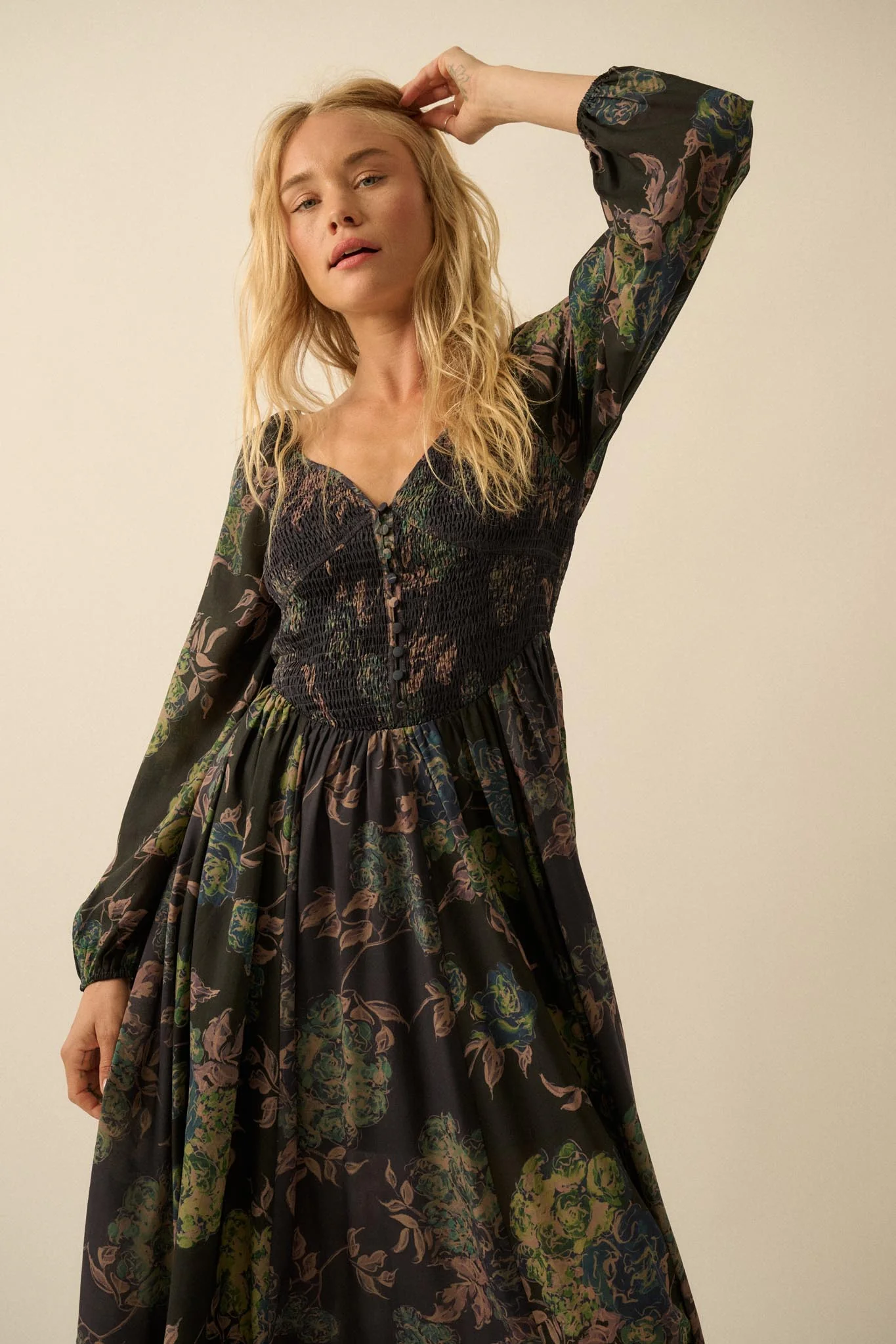 Beautiful Blooms Smocked Floral Maxi Peasant Dress - Image 13