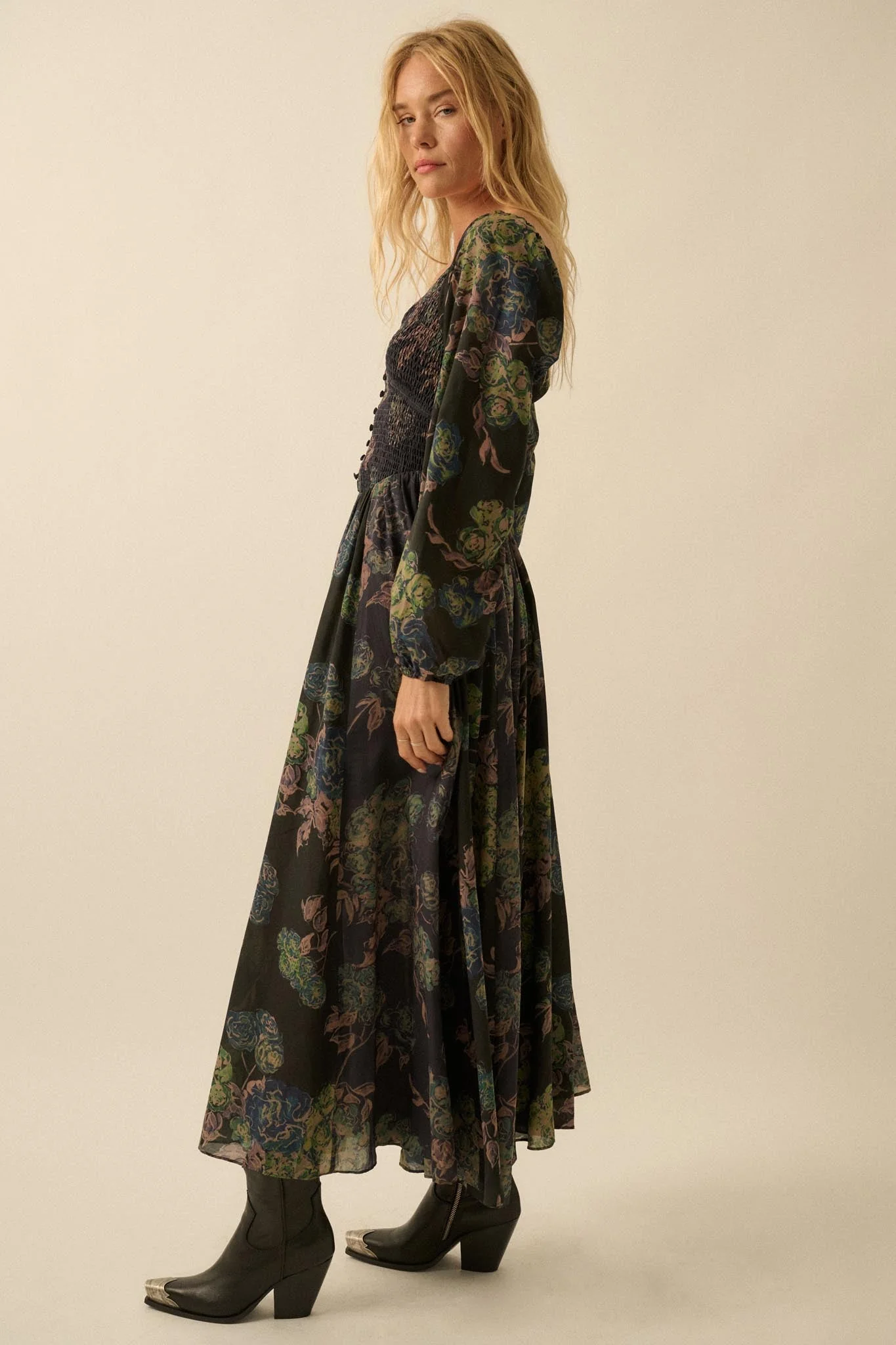 Beautiful Blooms Smocked Floral Maxi Peasant Dress - Image 14
