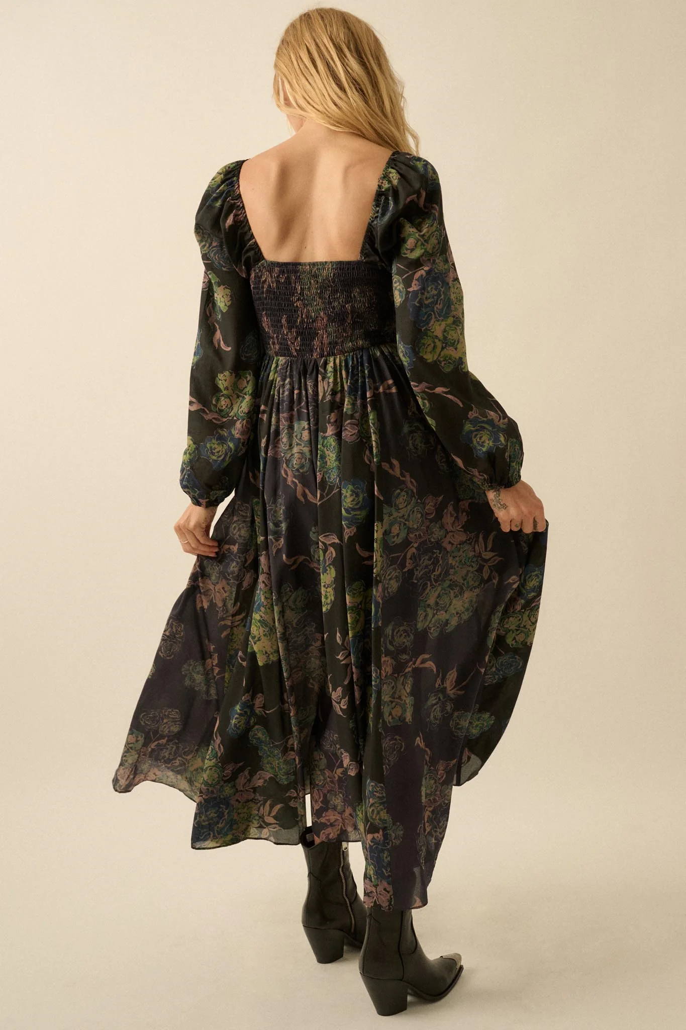 Beautiful Blooms Smocked Floral Maxi Peasant Dress - Image 15