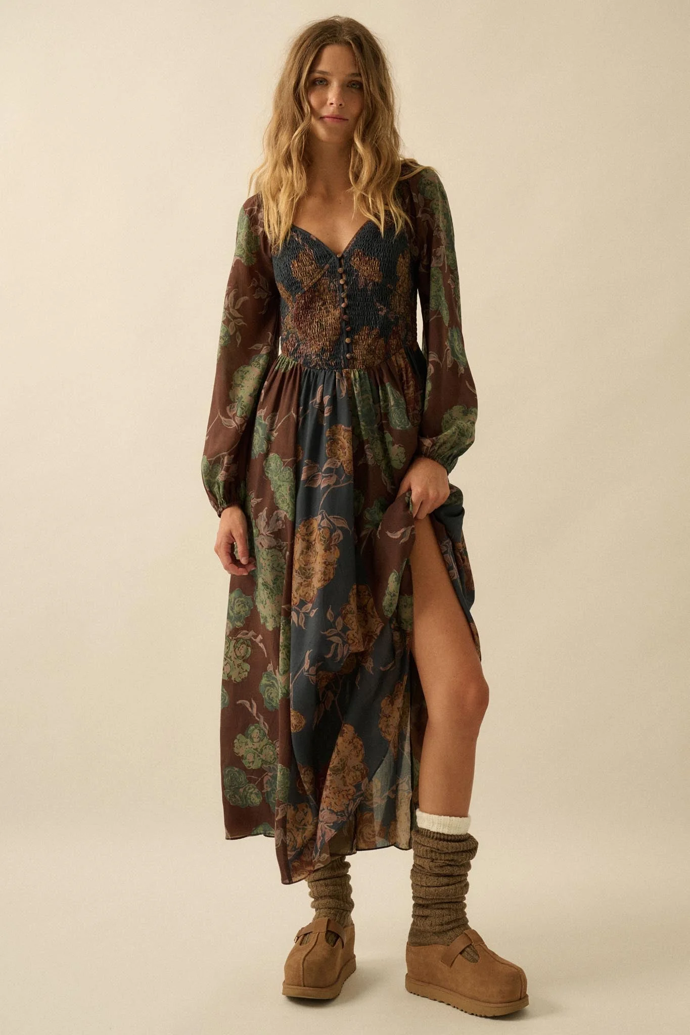 Beautiful Blooms Smocked Floral Maxi Peasant Dress - Image 6