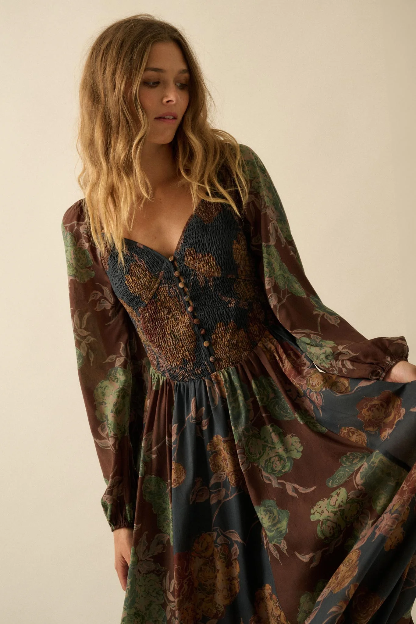 Beautiful Blooms Smocked Floral Maxi Peasant Dress - Image 7