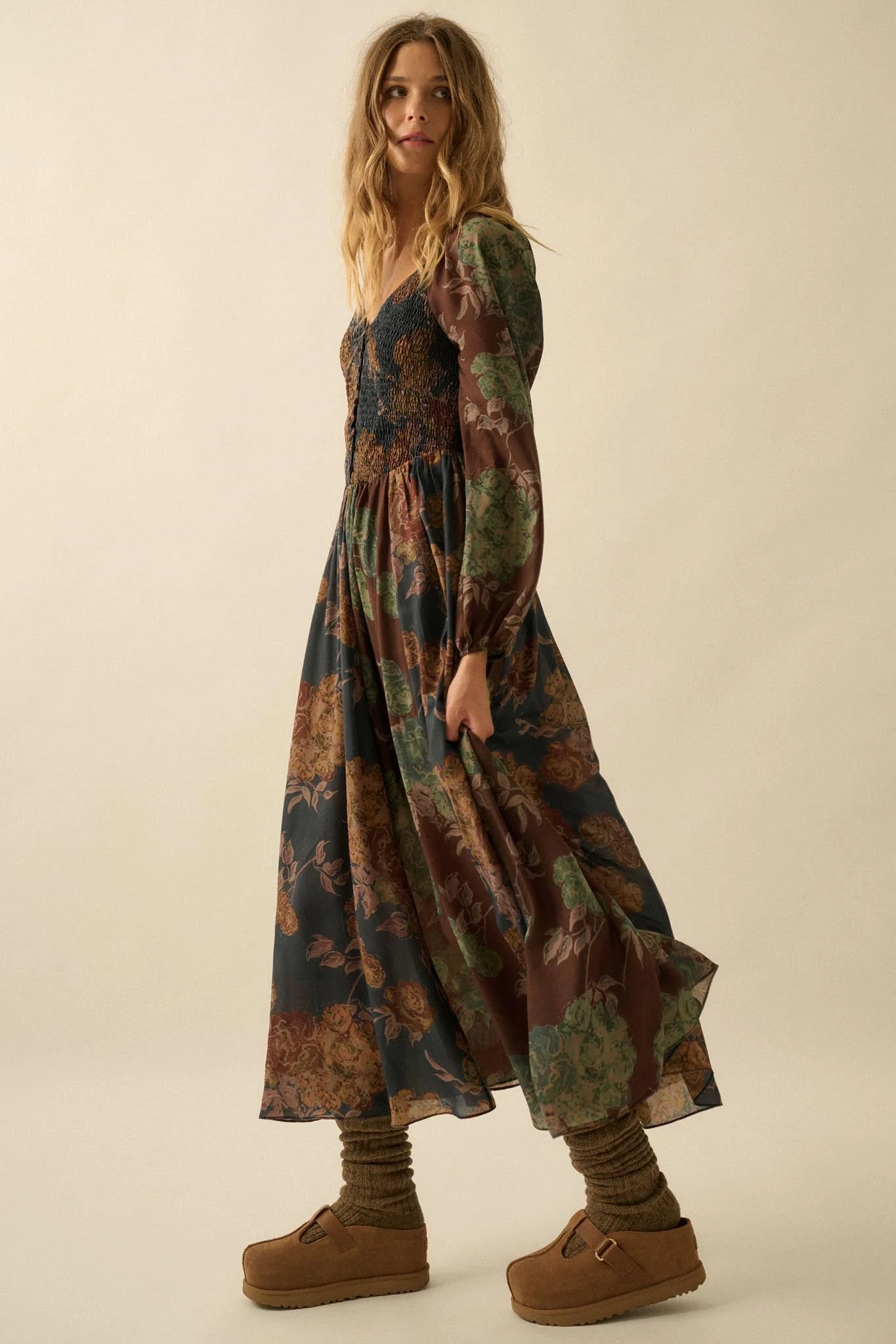 Beautiful Blooms Smocked Floral Maxi Peasant Dress - Image 8