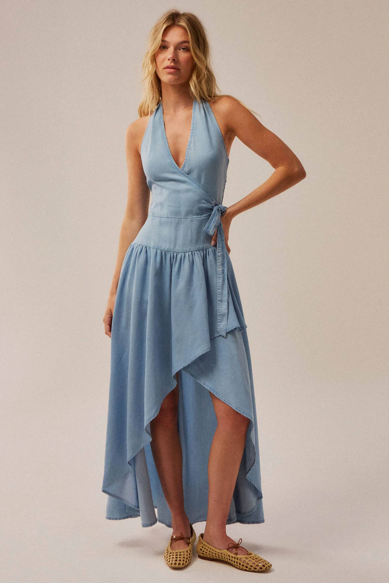 Beautiful Breeze Denim Halter Wrap Maxi Dress - Image 4
