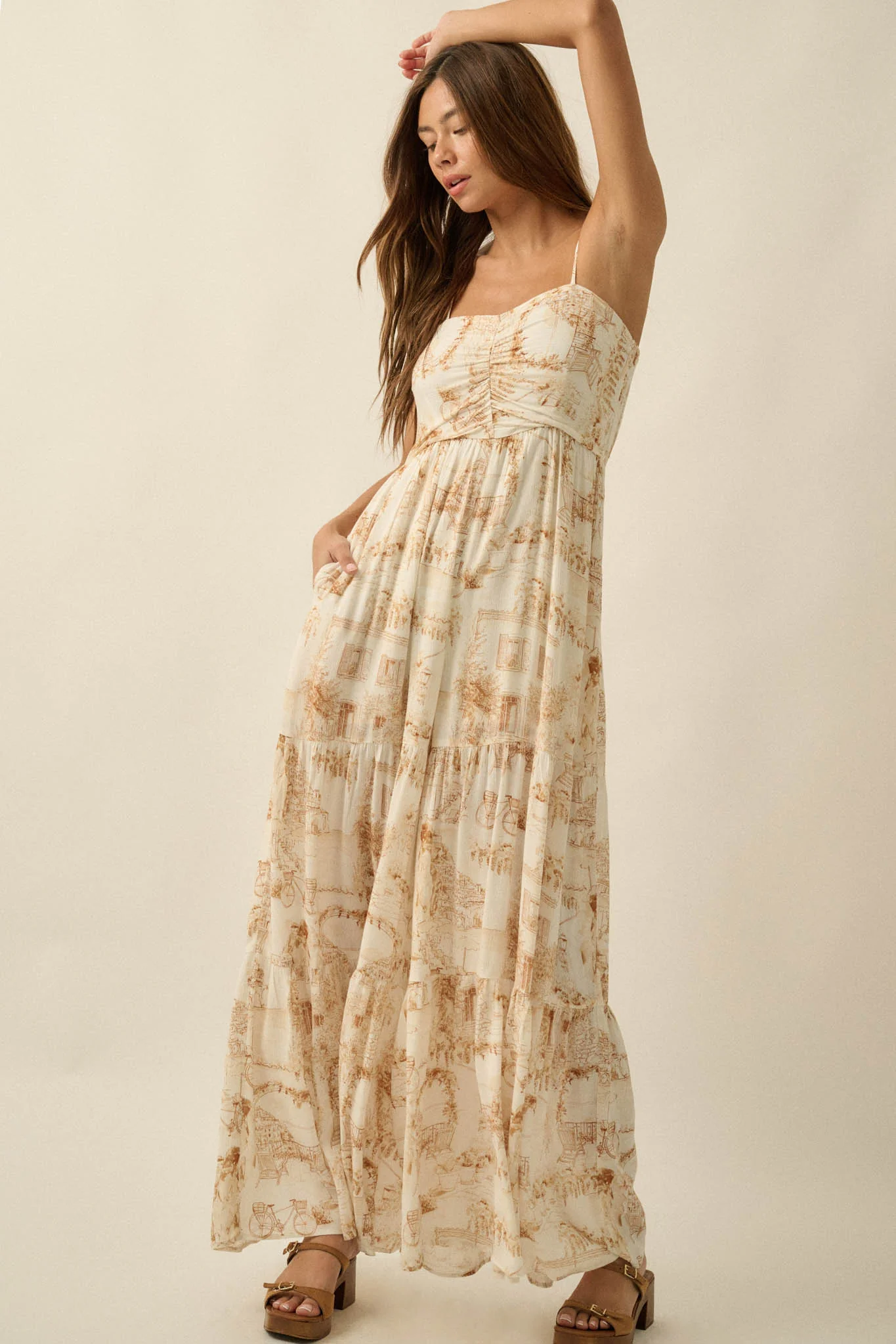 Beautiful View Toile Wide-Leg Tiered Jumpsuit - Image 5