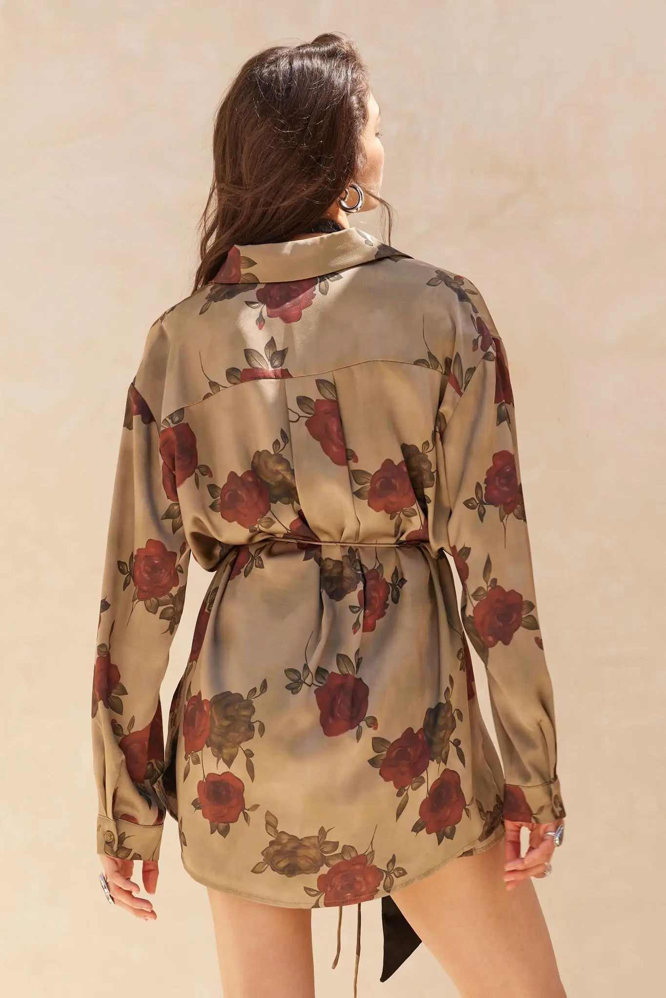 Beautiful World Floral Satin Belted Shirt Romper - Image 6