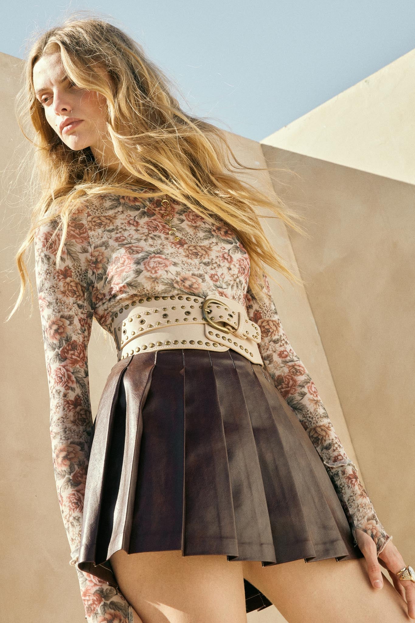 Bed of Roses Floral Mesh Mock-Neck Thumbhole Top - Image 3