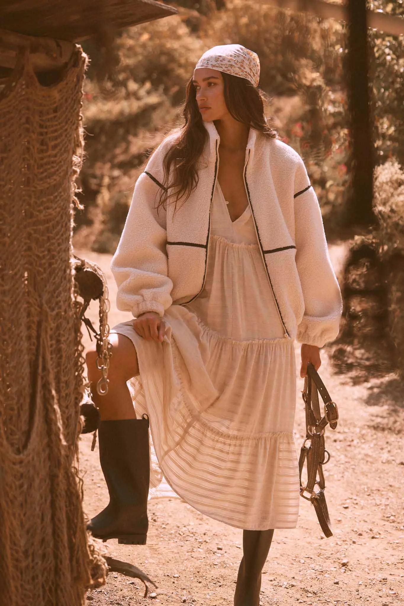 Begin Again Tiered Tonal-Stripe Midi Prairie Dress - Image 3