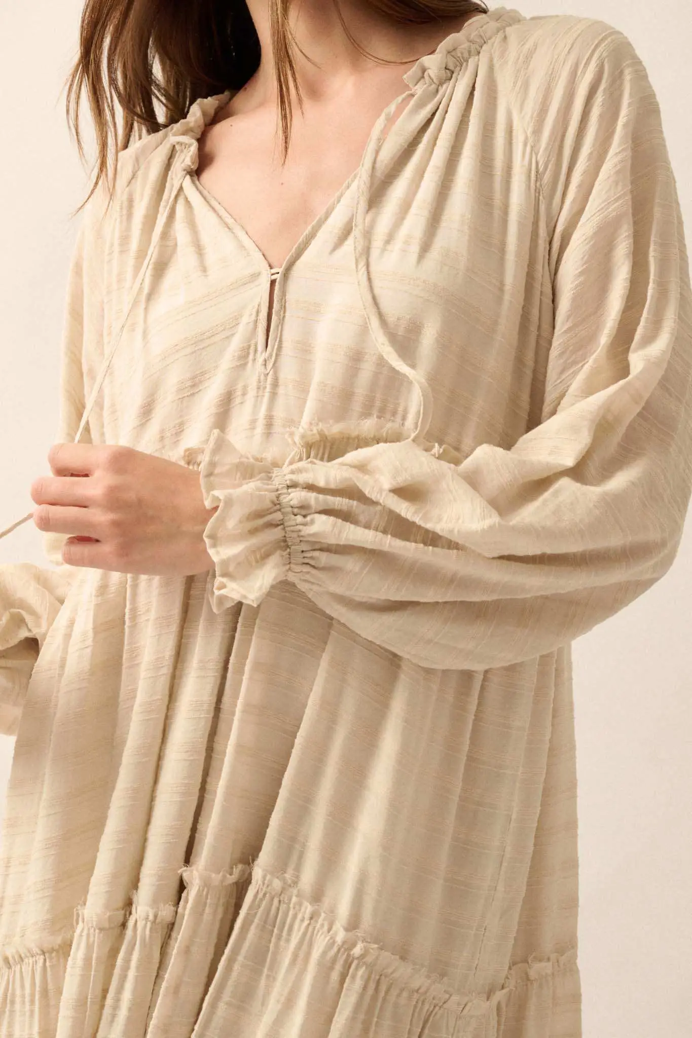 Begin Again Tiered Tonal-Stripe Midi Prairie Dress - Image 5