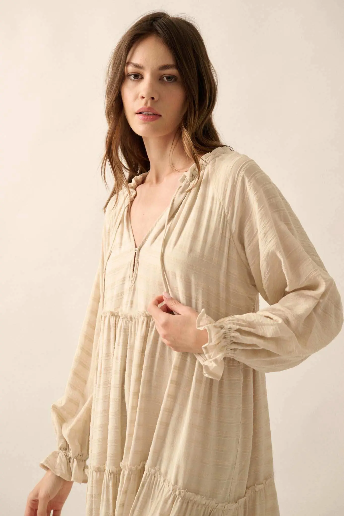 Begin Again Tiered Tonal-Stripe Midi Prairie Dress - Image 7
