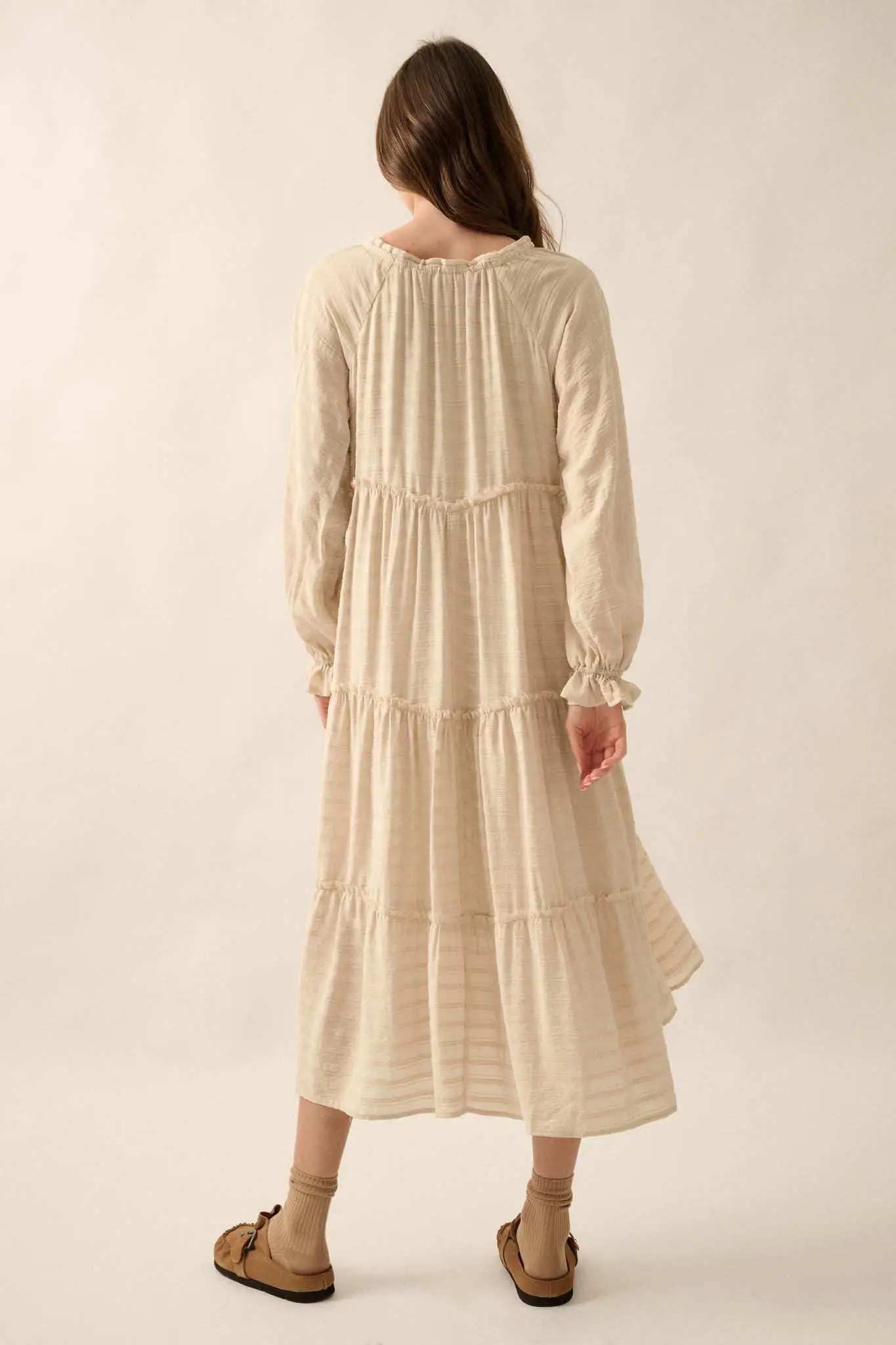 Begin Again Tiered Tonal-Stripe Midi Prairie Dress - Image 9