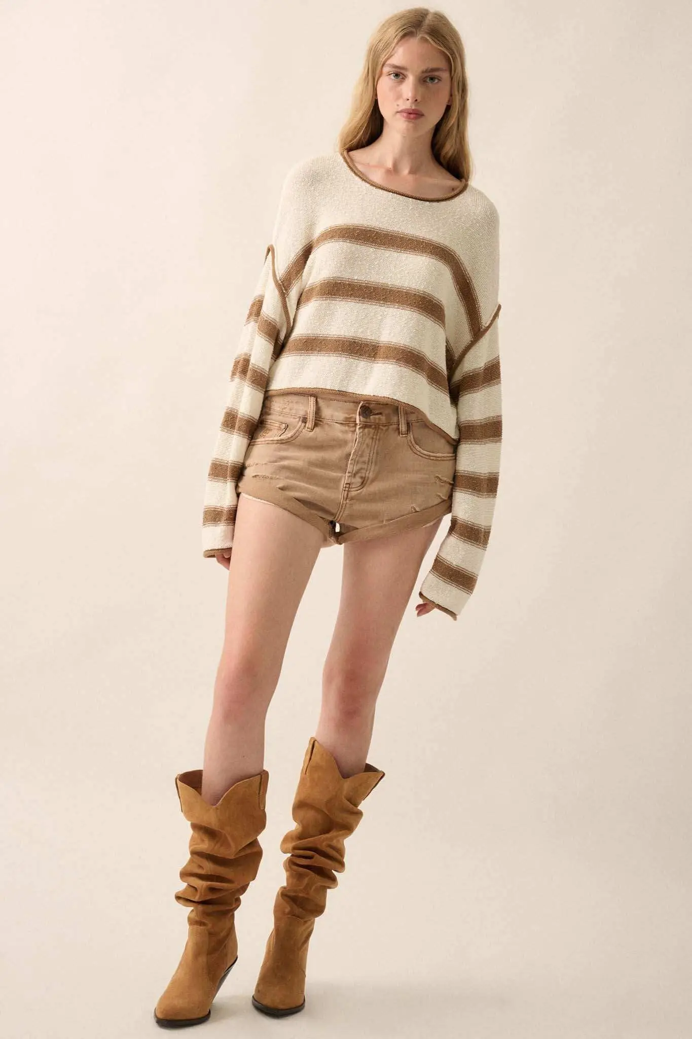 Believe the Stripe Exposed-Seam Cropped Sweater - Image 3