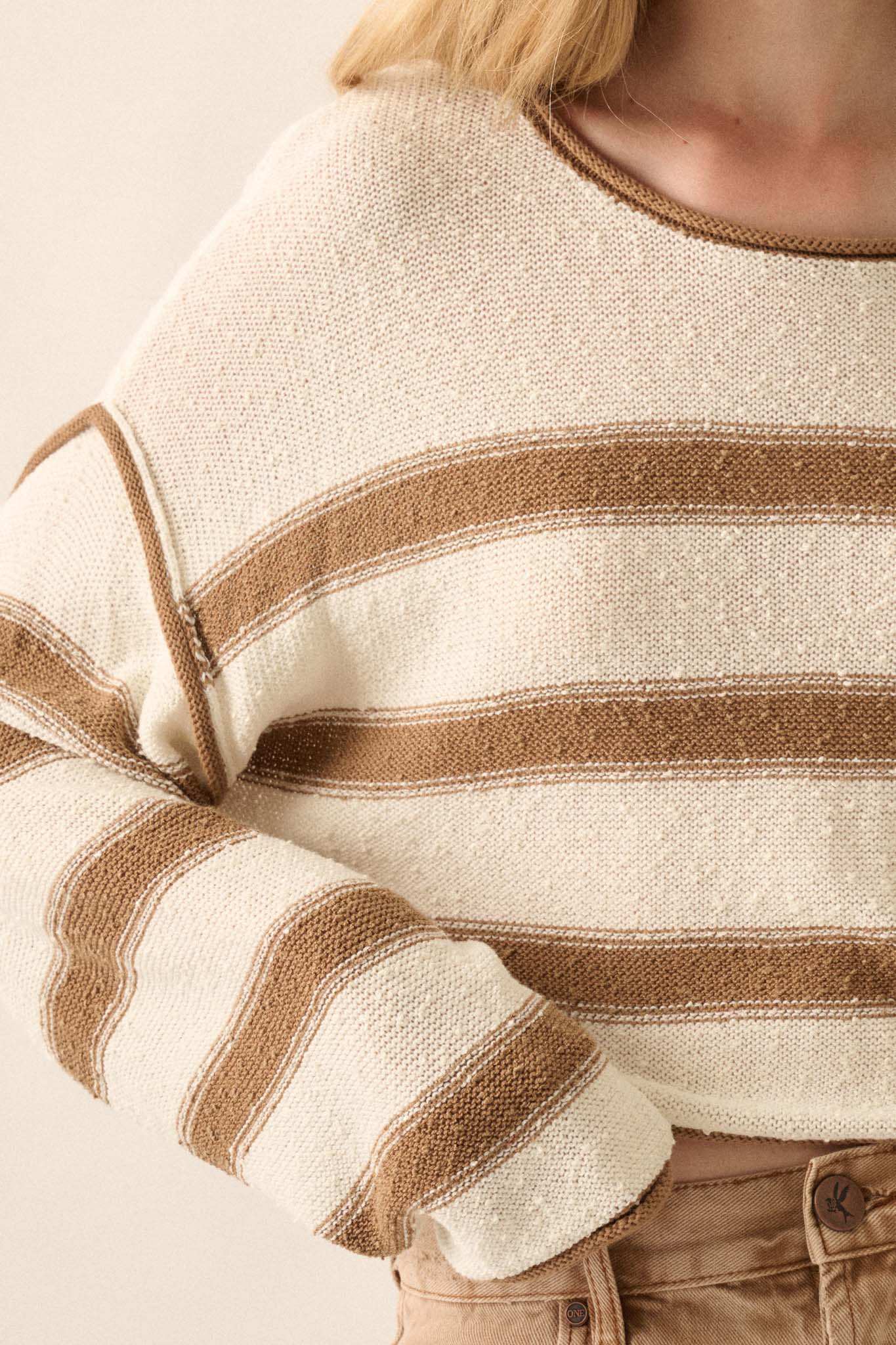 Believe the Stripe Exposed-Seam Cropped Sweater - Image 4