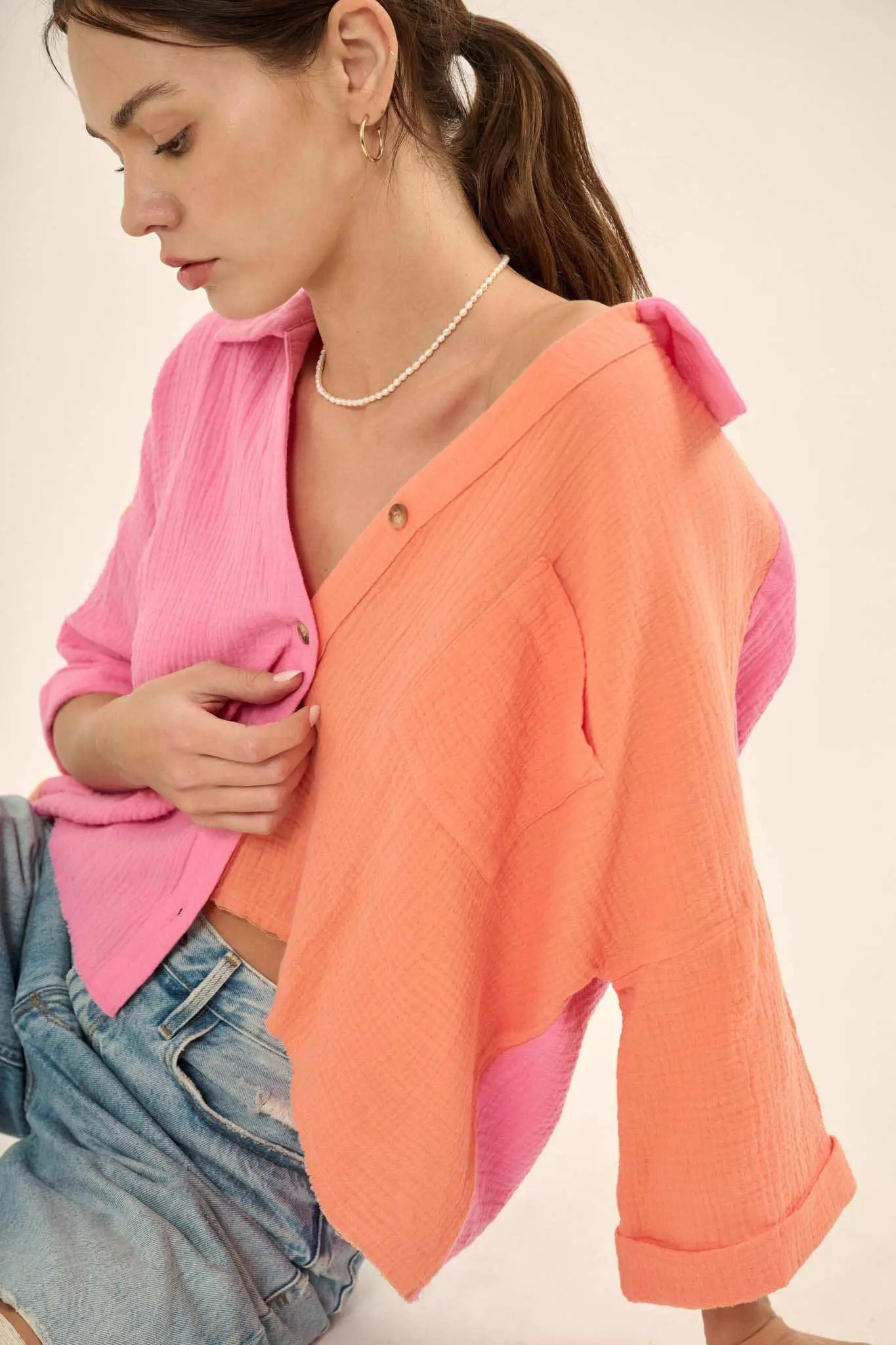 Better Half Colorblock Crinkle Cotton Pocket Shirt - Image 3
