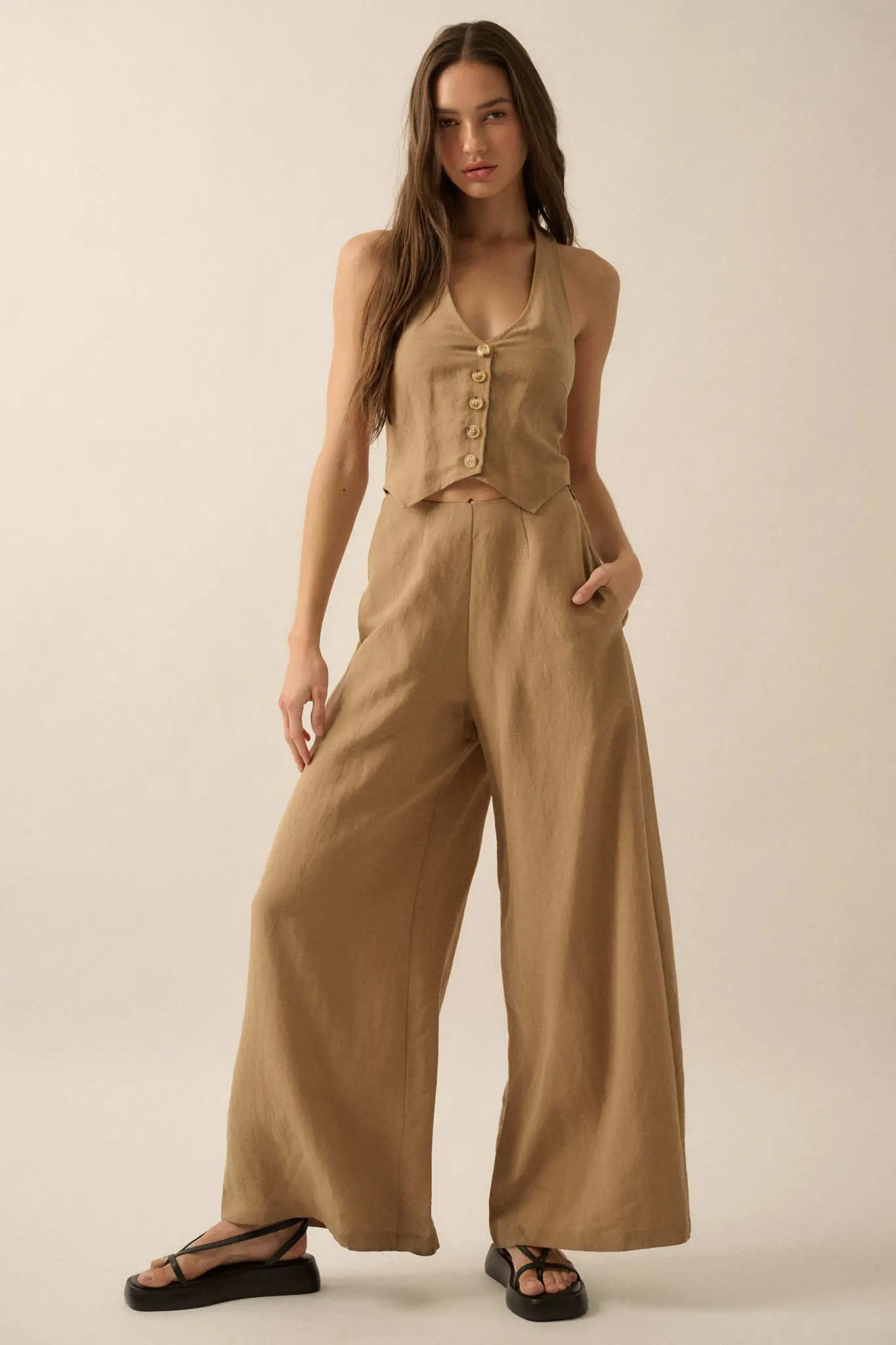 Better Nature Wide-Leg Linen-Blend Vest Jumpsuit - Image 10