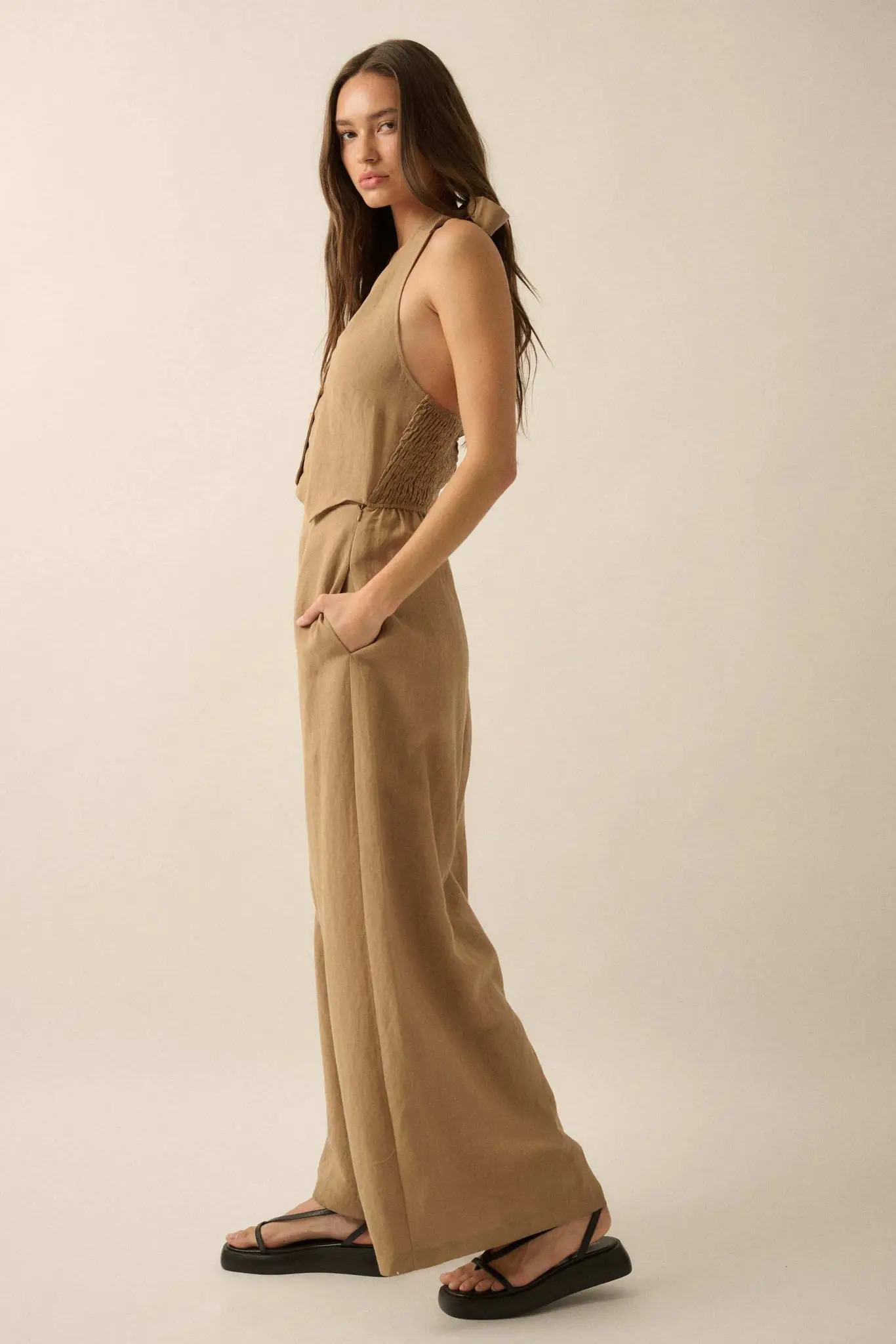 Better Nature Wide-Leg Linen-Blend Vest Jumpsuit - Image 14
