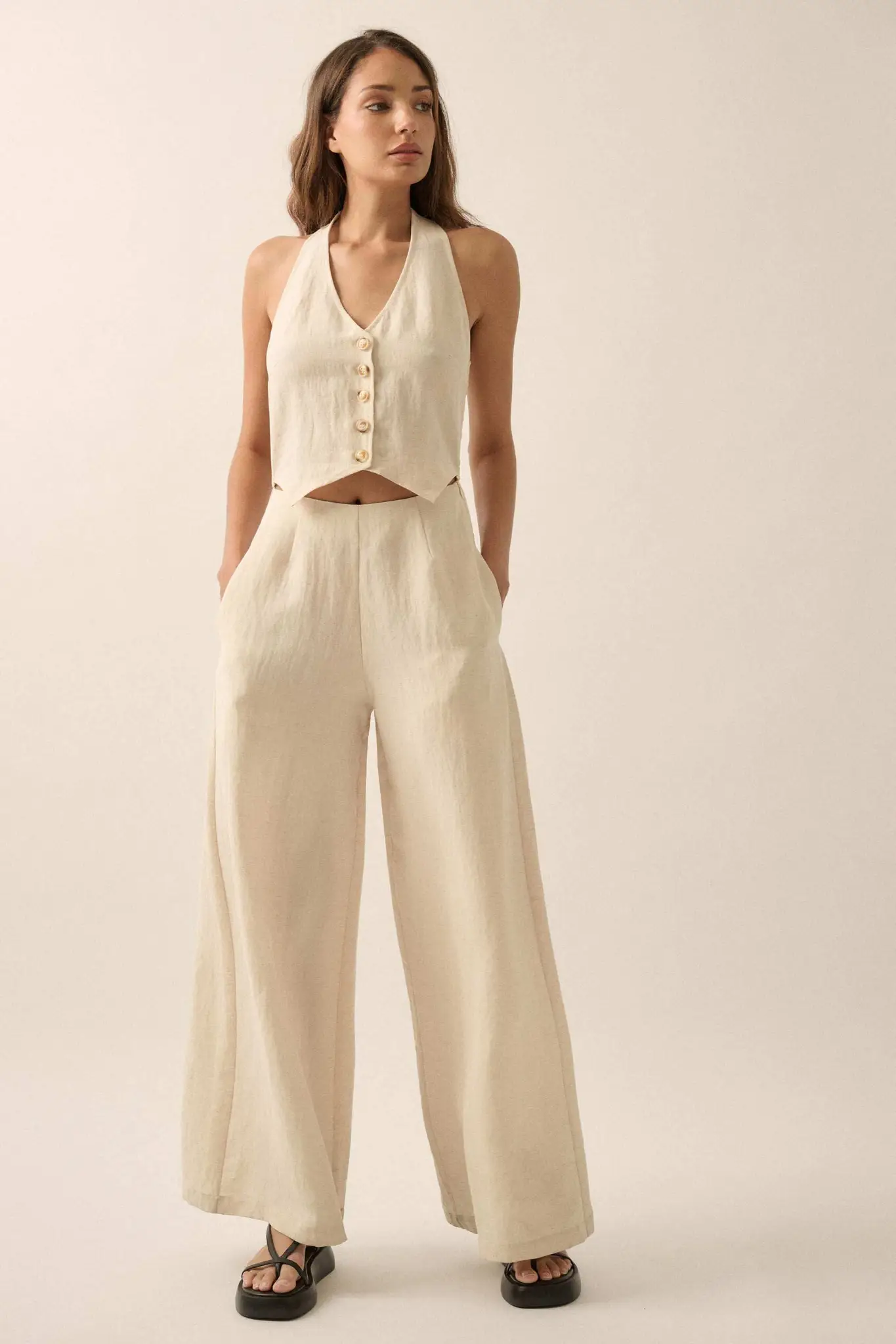 Better Nature Wide-Leg Linen-Blend Vest Jumpsuit - Image 4