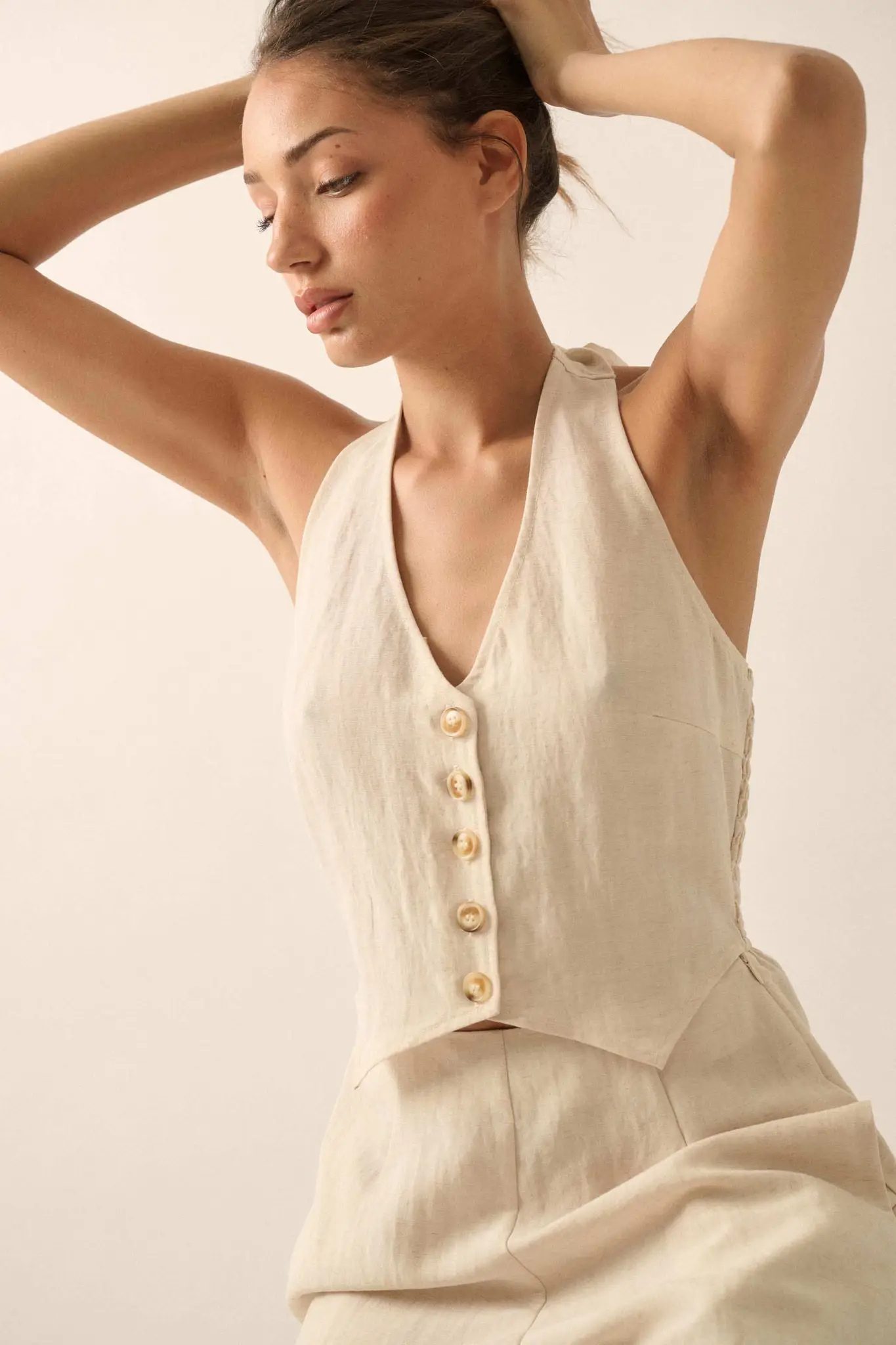 Better Nature Wide-Leg Linen-Blend Vest Jumpsuit - Image 5