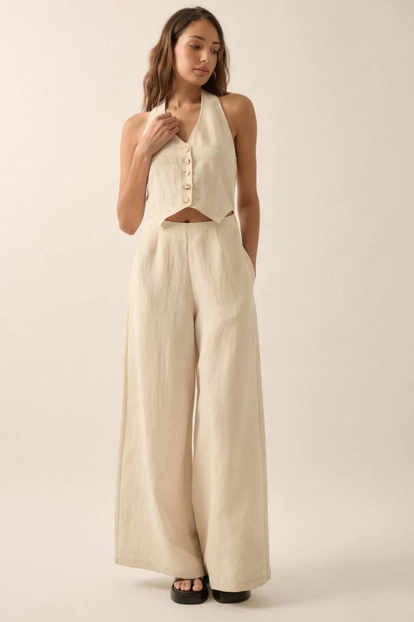 Better Nature Wide-Leg Linen-Blend Vest Jumpsuit - Image 6
