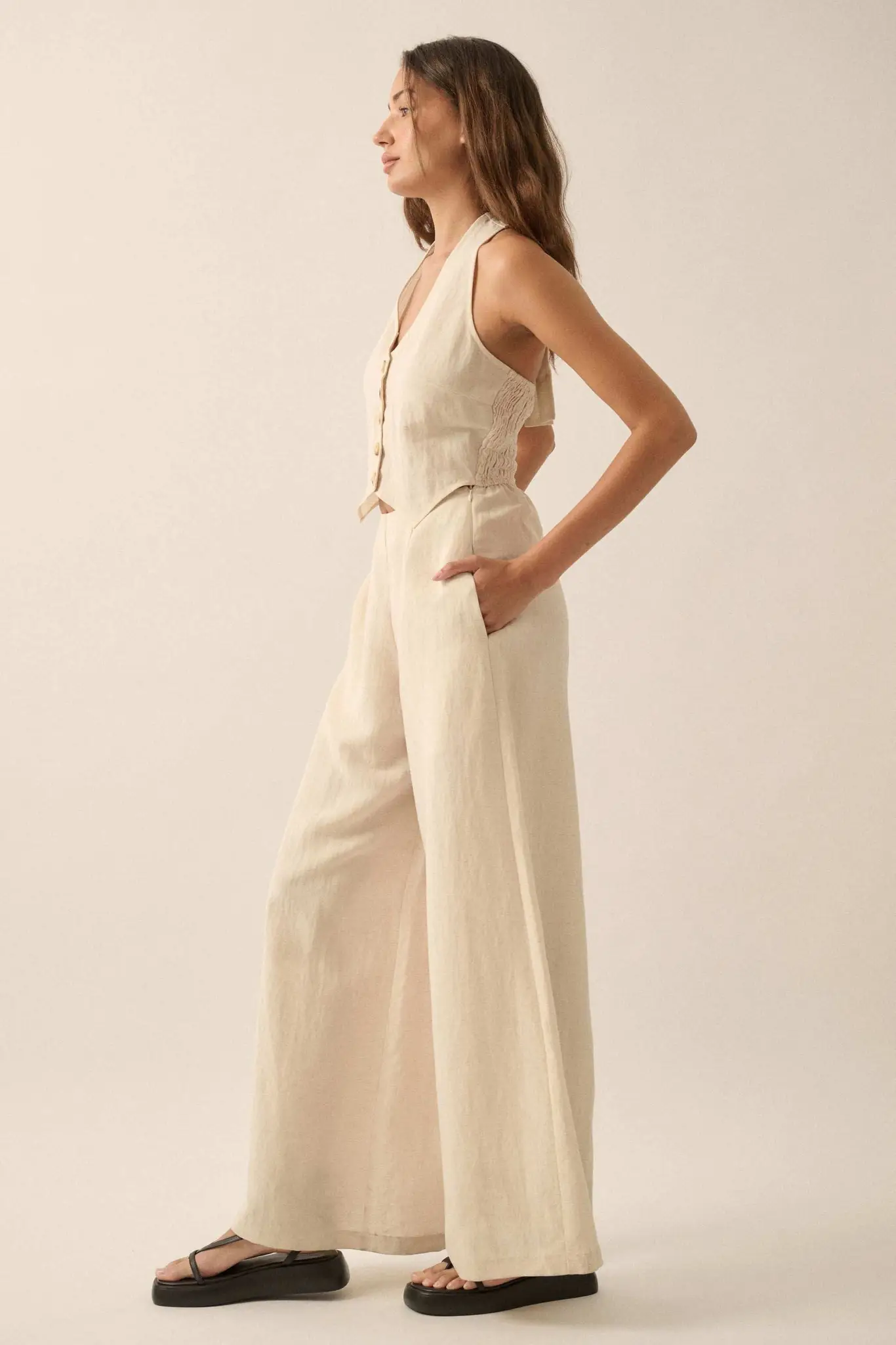 Better Nature Wide-Leg Linen-Blend Vest Jumpsuit - Image 8