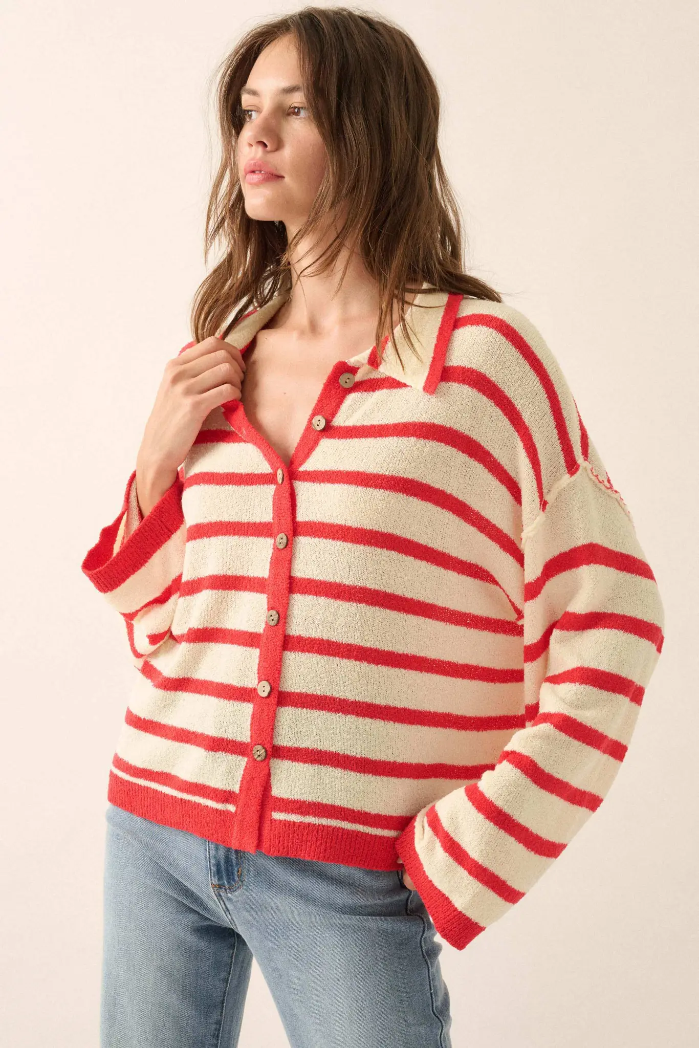 Between the Lines Striped Knit Collared Cardigan - Image 4
