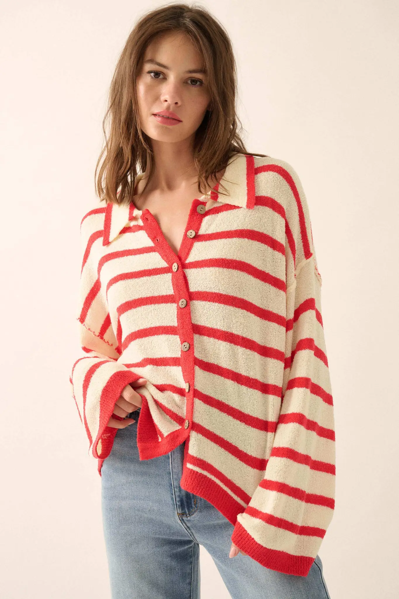 Between the Lines Striped Knit Collared Cardigan - Image 7