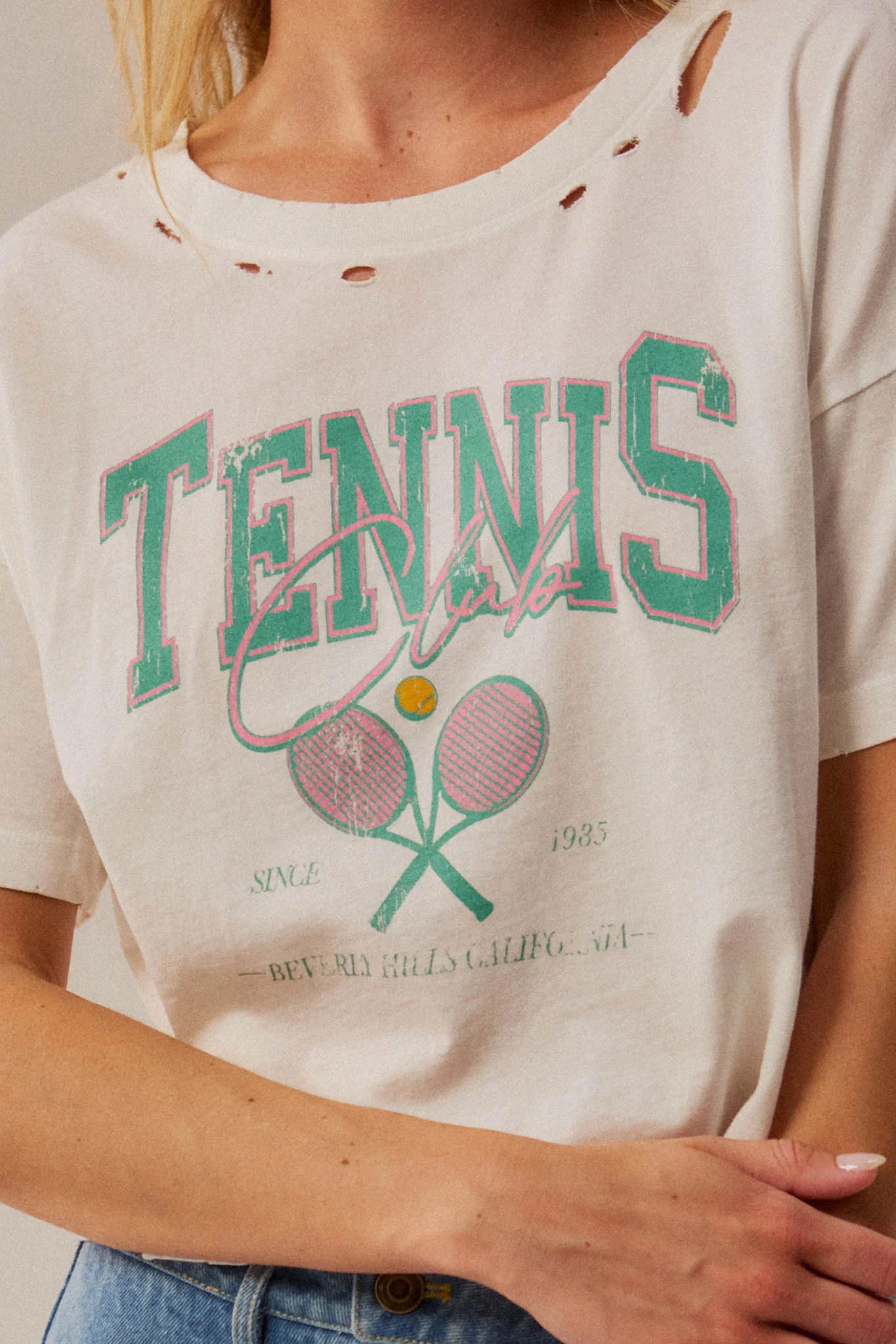 BH Tennis Club Distressed Cropped Graphic Tee - Image 4