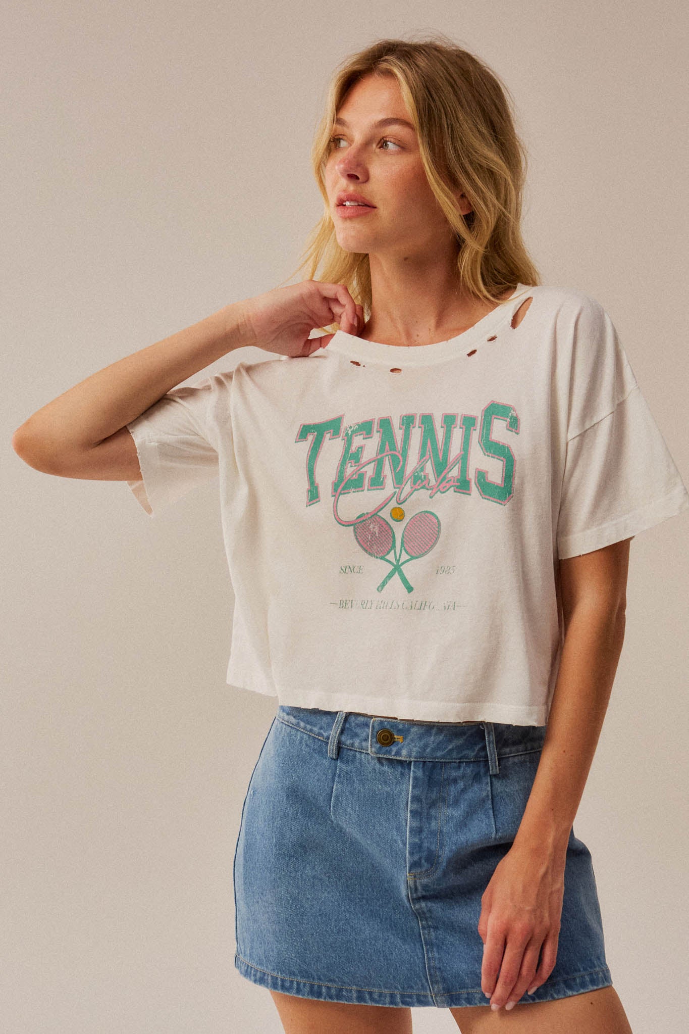 BH Tennis Club Distressed Cropped Graphic Tee - Image 5