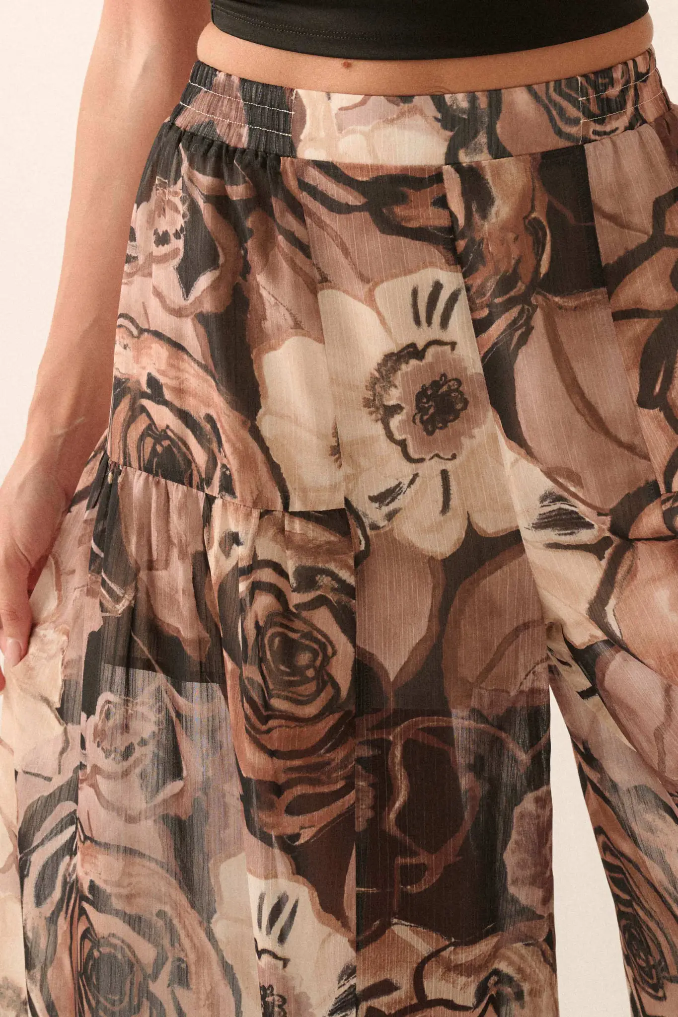 Billowing Blooms Floral Chiffon Wide-Leg Pants - Image 3