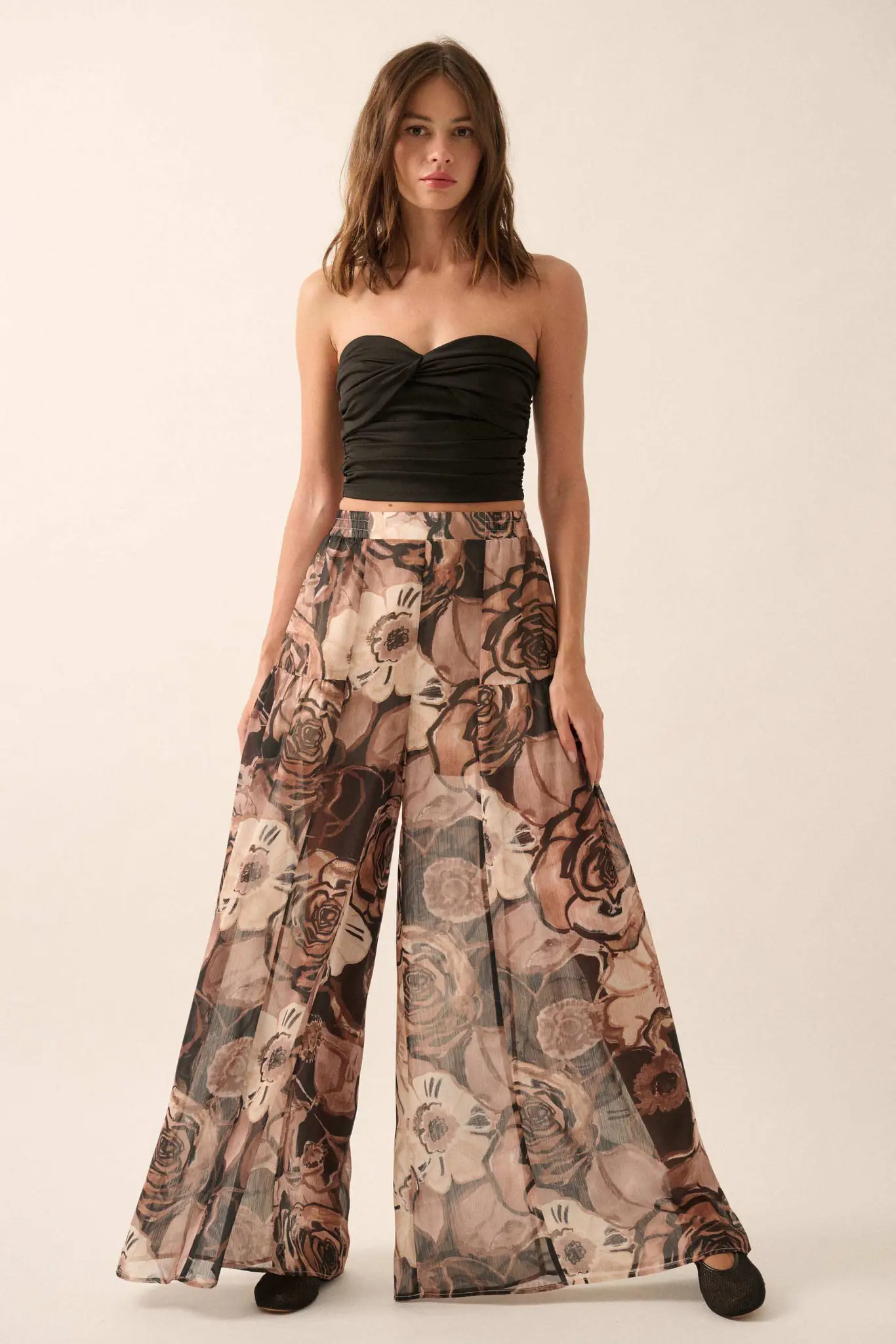 Billowing Blooms Floral Chiffon Wide-Leg Pants - Image 4