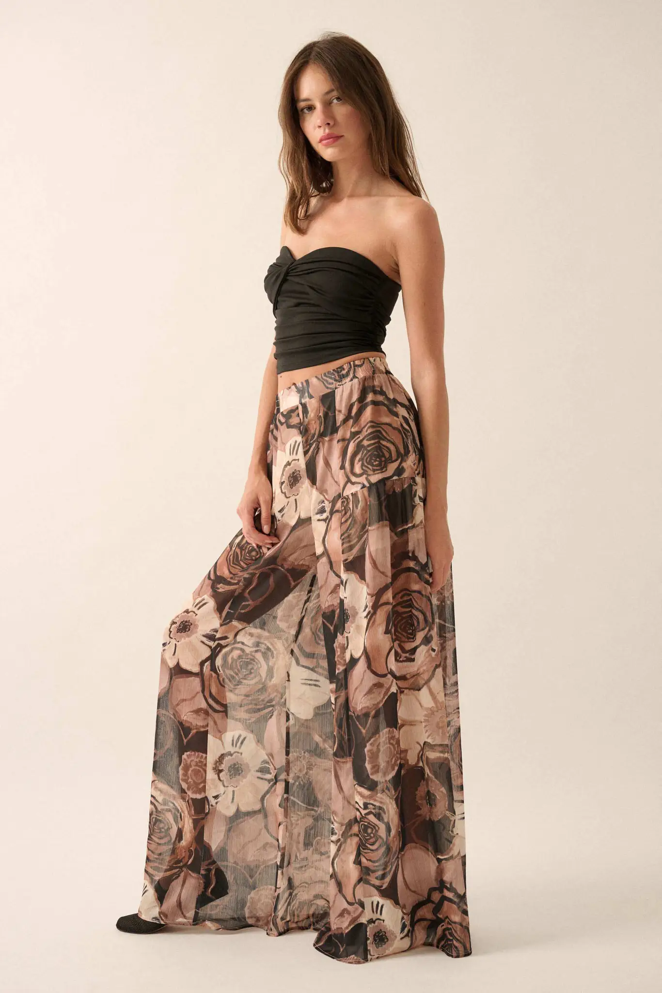 Billowing Blooms Floral Chiffon Wide-Leg Pants - Image 5