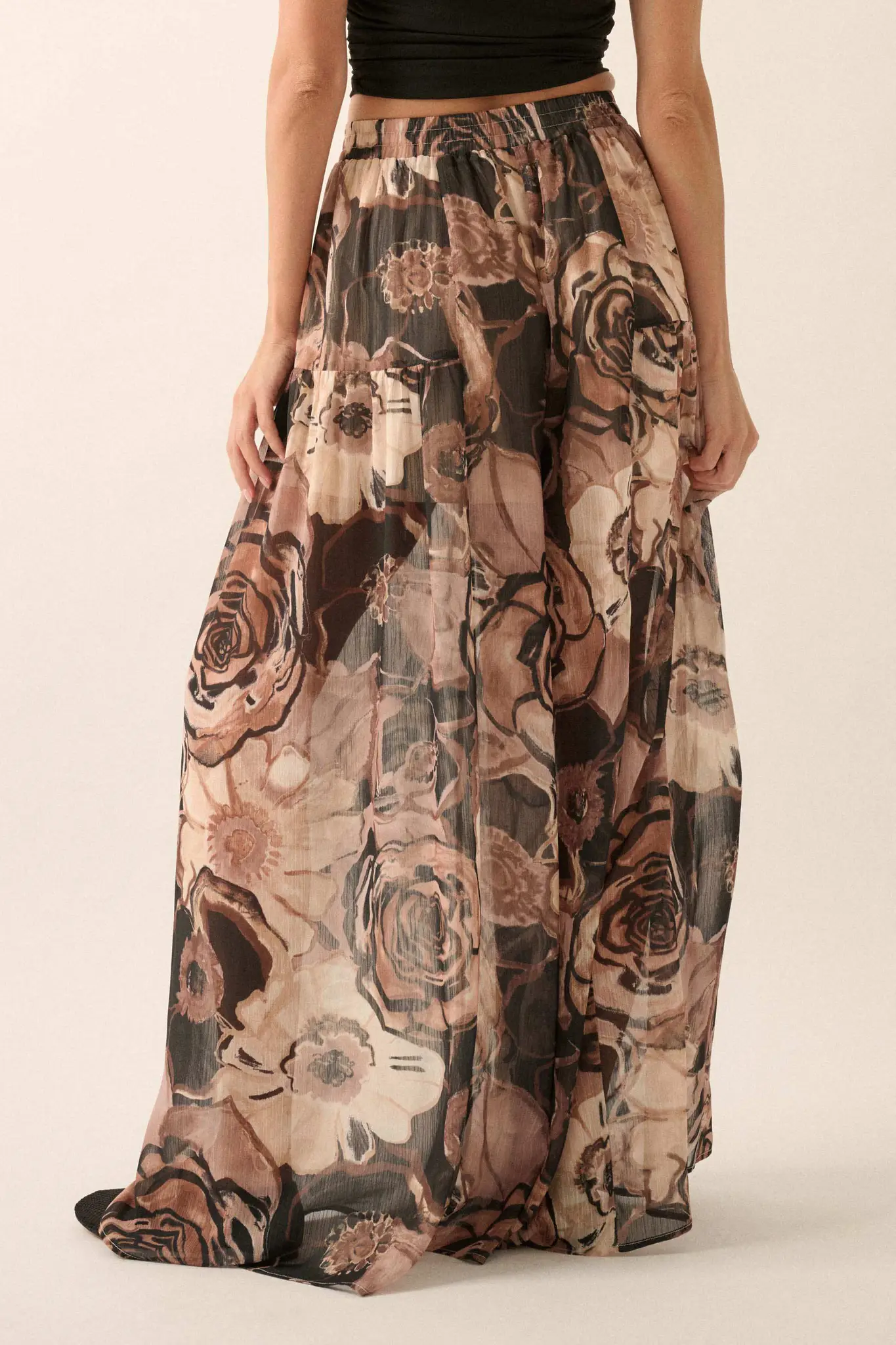 Billowing Blooms Floral Chiffon Wide-Leg Pants - Image 6