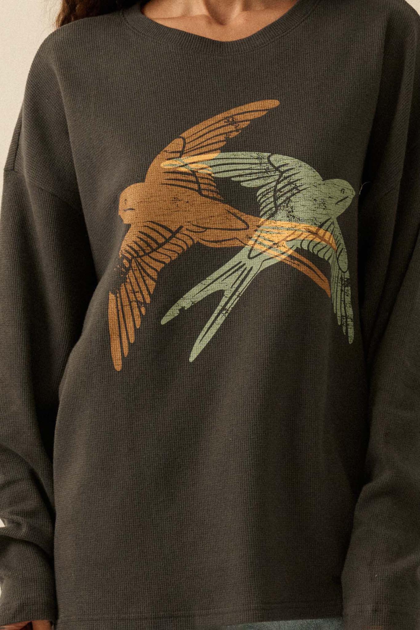 Birds of a Feather Oversize Thermal Graphic Top - Image 2