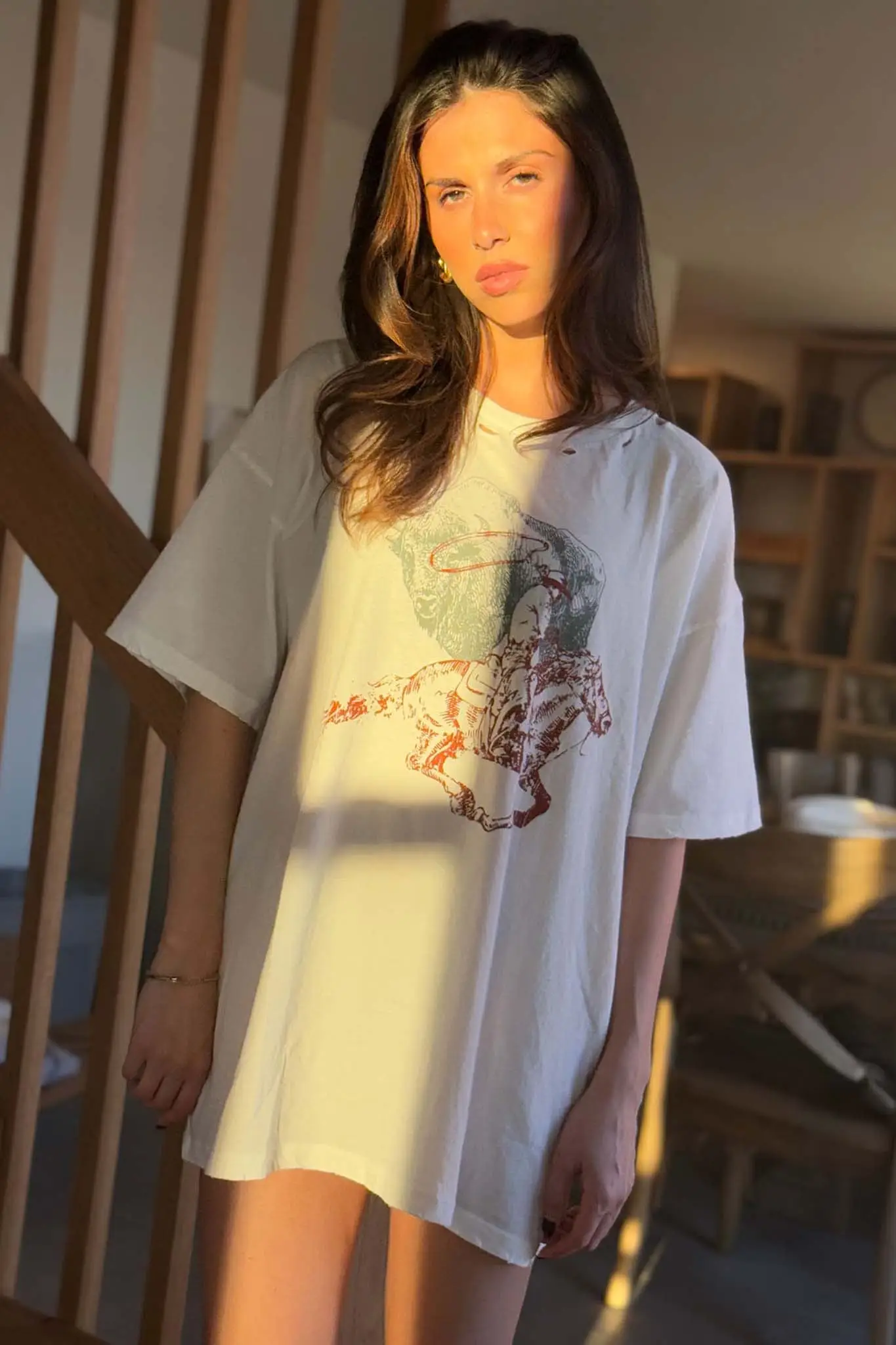 Bison Wrangler Distressed Oversize Graphic Tee - Image 3