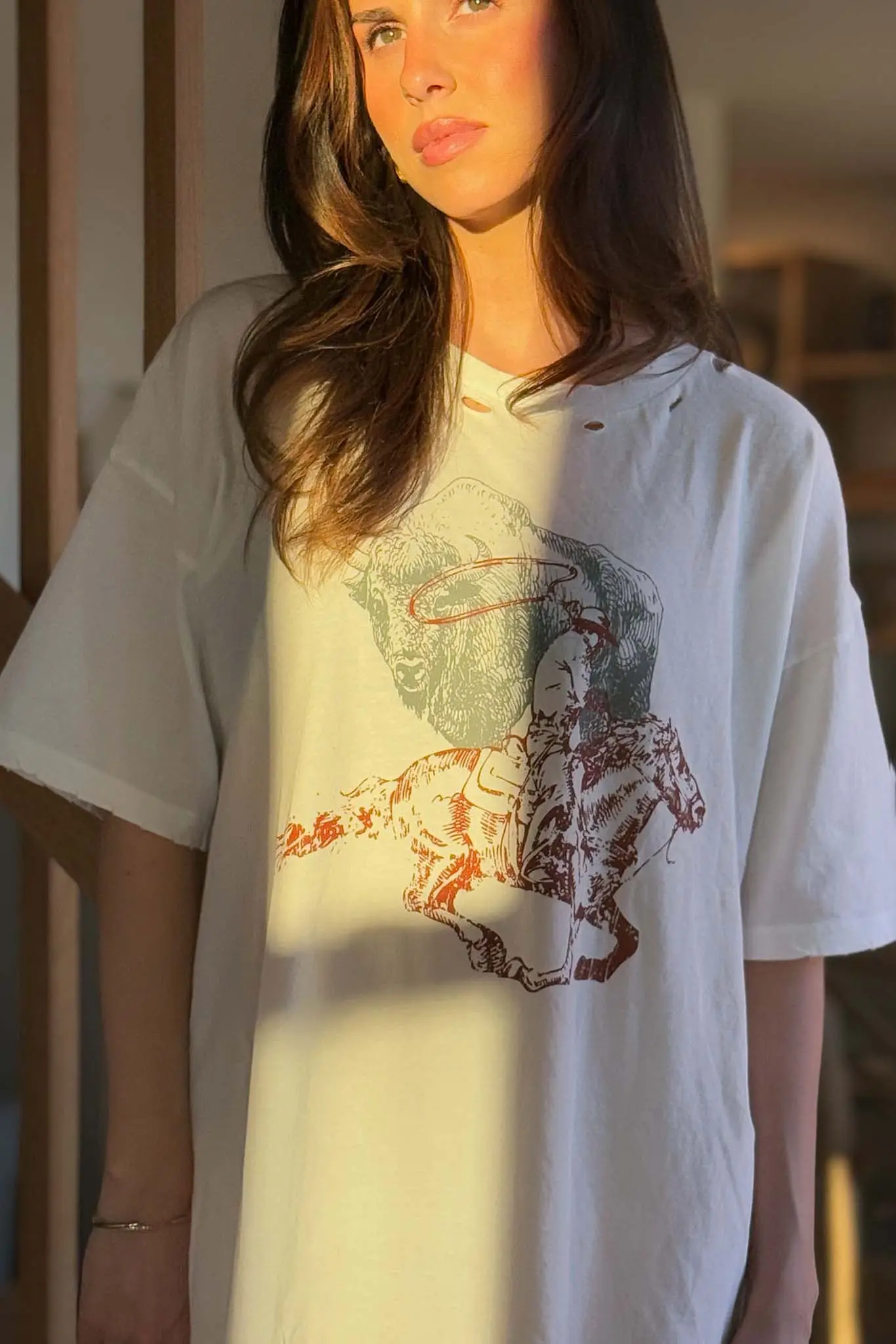 Bison Wrangler Distressed Oversize Graphic Tee - Image 4