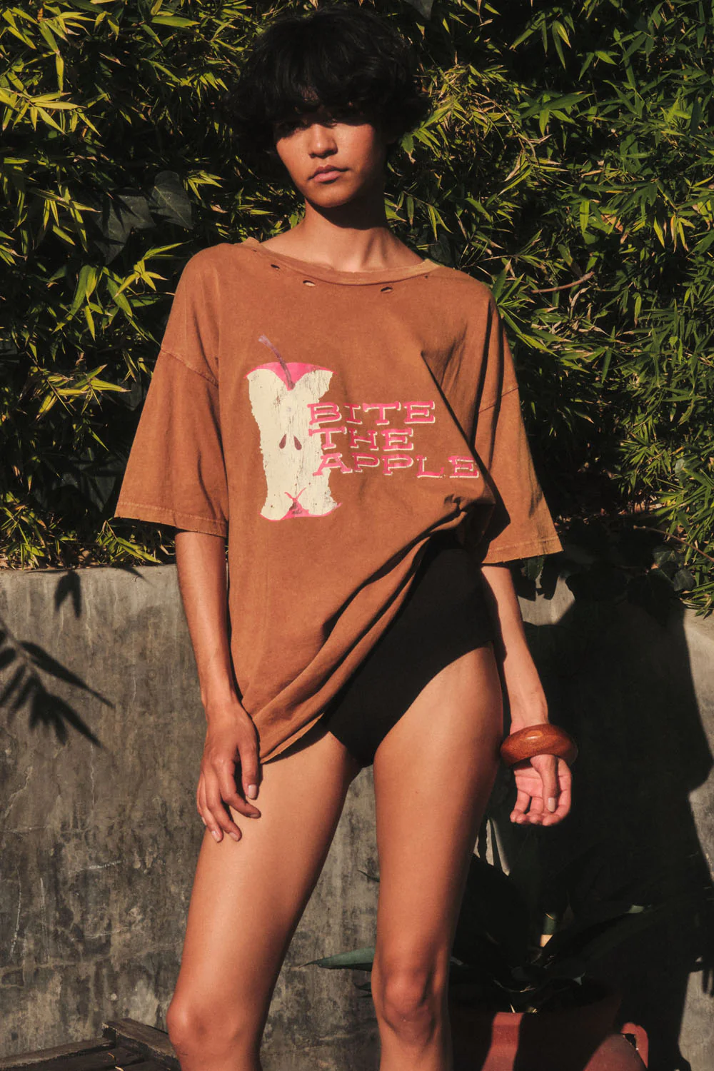 Bite the Apple Distressed Oversize Graphic Tee - Image 3