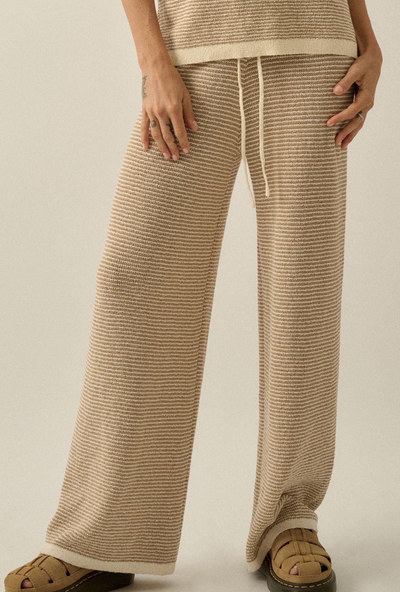 Blessed Day Striped Knit Drawstring Sweater Pants - Image 3