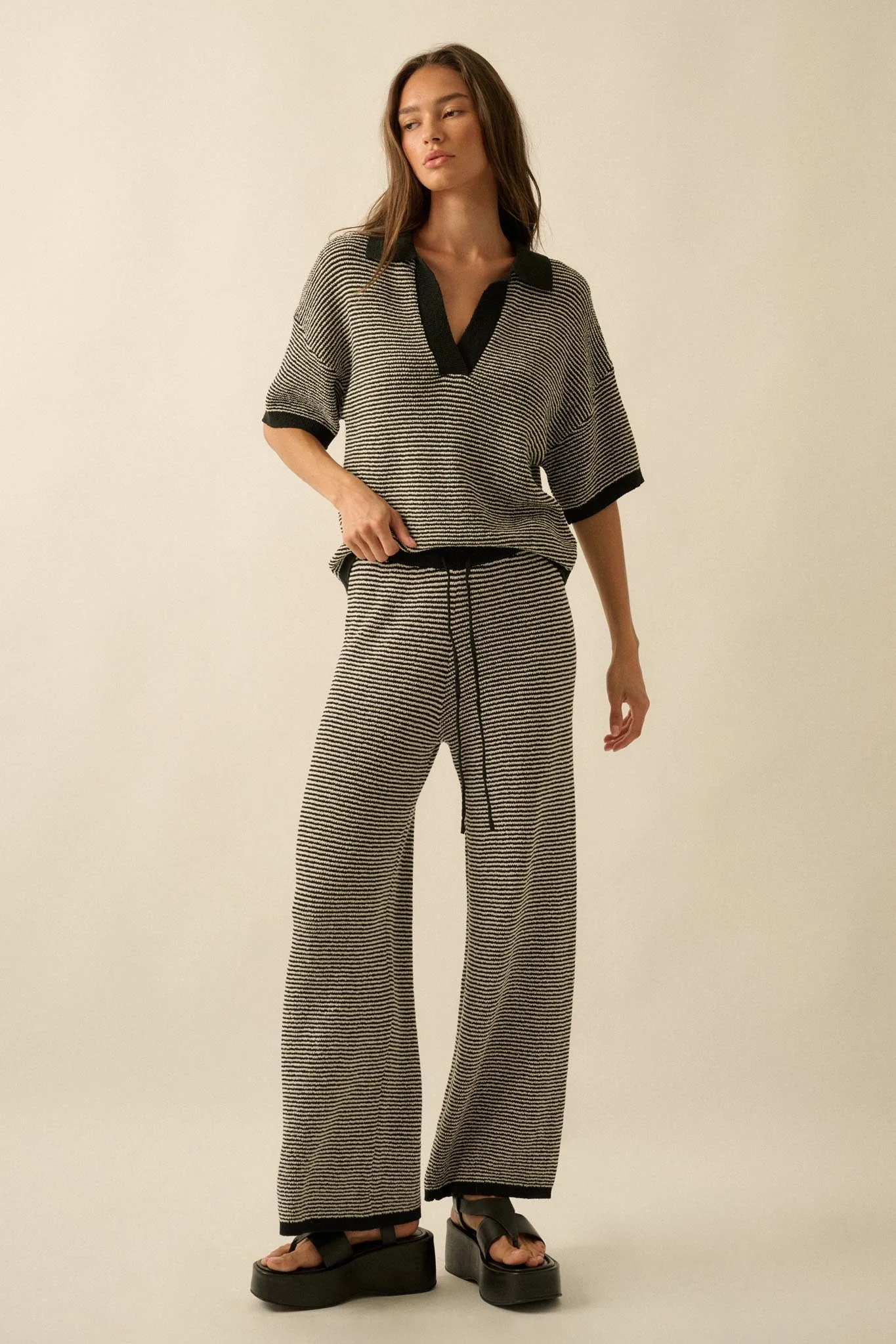 Blessed Day Striped Knit Drawstring Sweater Pants - Image 7
