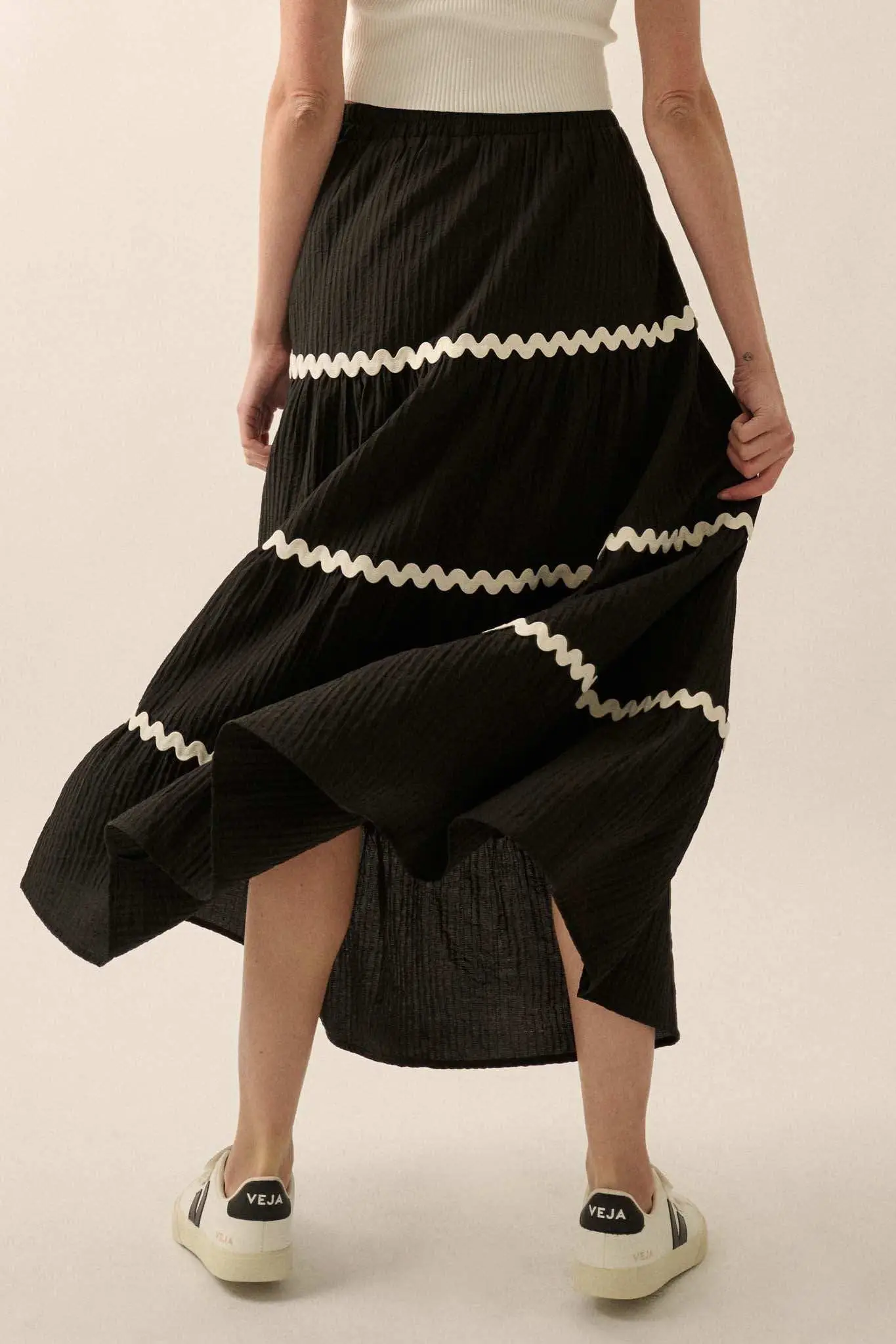 Blissful Breeze Rickrack-Trim Tiered Maxi Skirt - Image 14