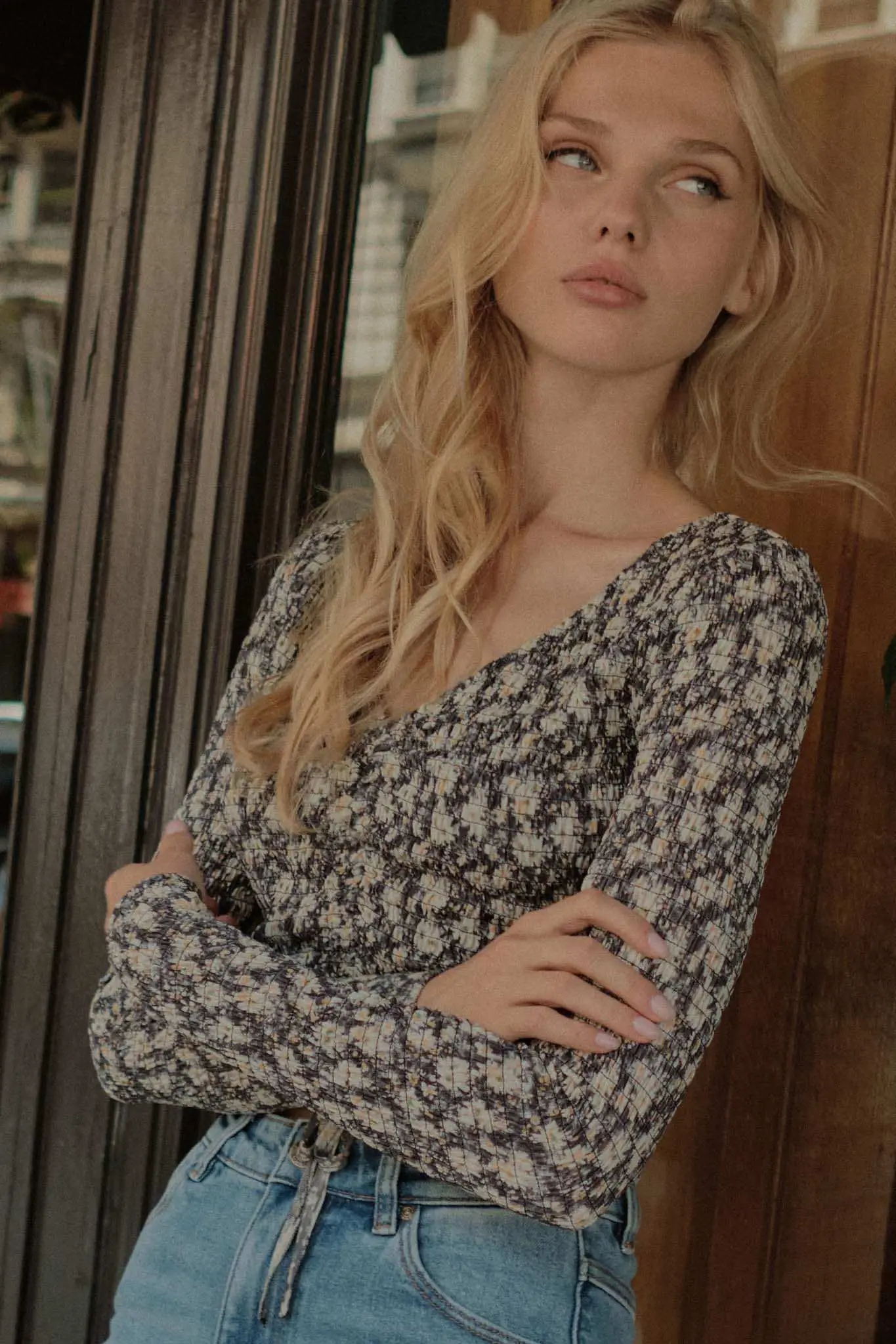 Bloom Boom Smocked Floral Mesh Drawstring Top - Image 2