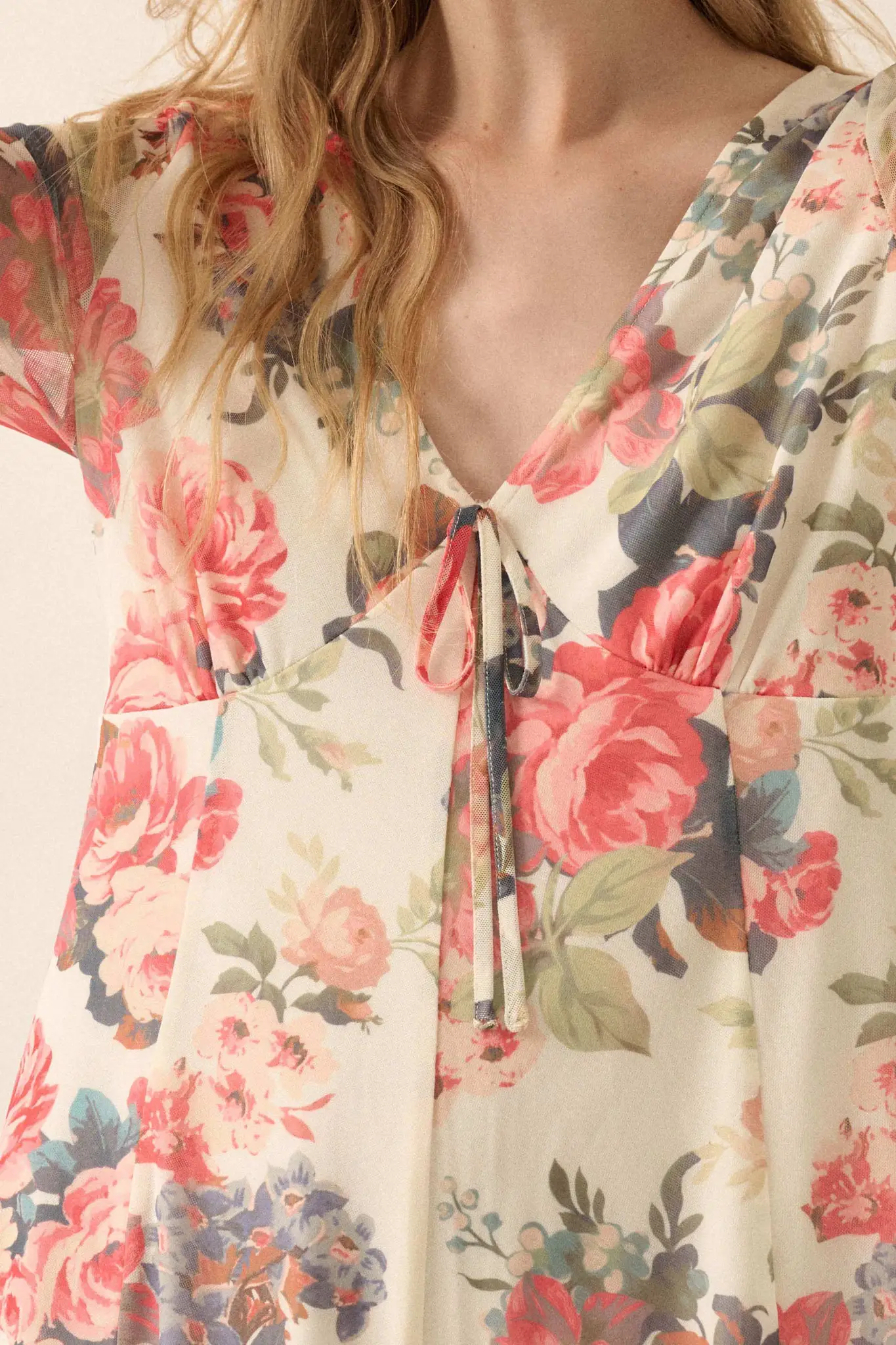 Bloom to Life Floral-Print Mesh V-Neck Romper - Image 3