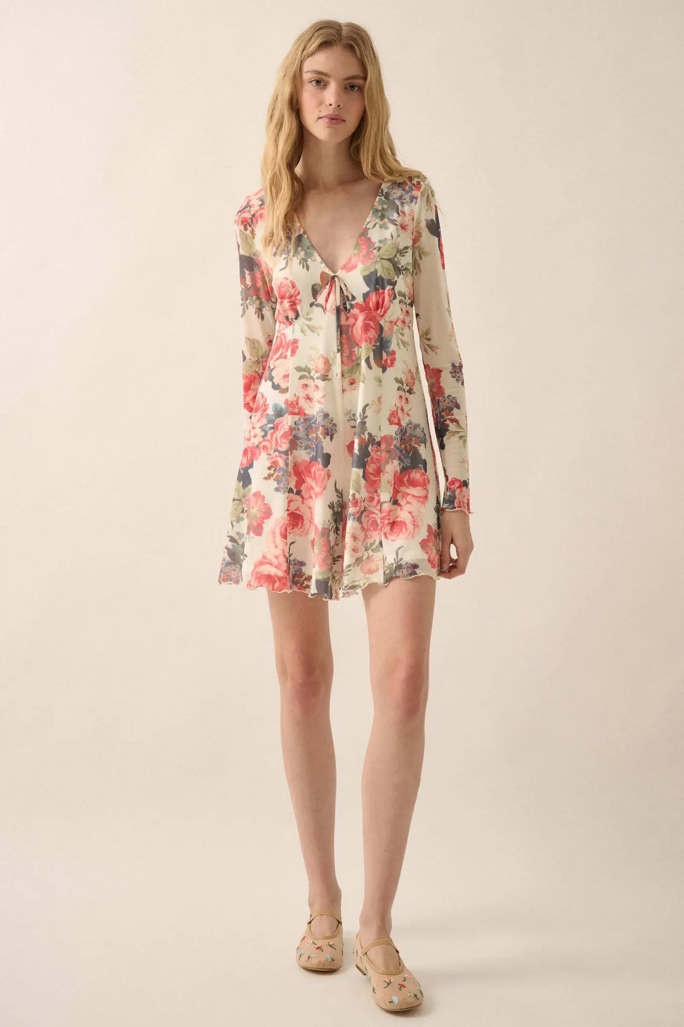 Bloom to Life Floral-Print Mesh V-Neck Romper - Image 4