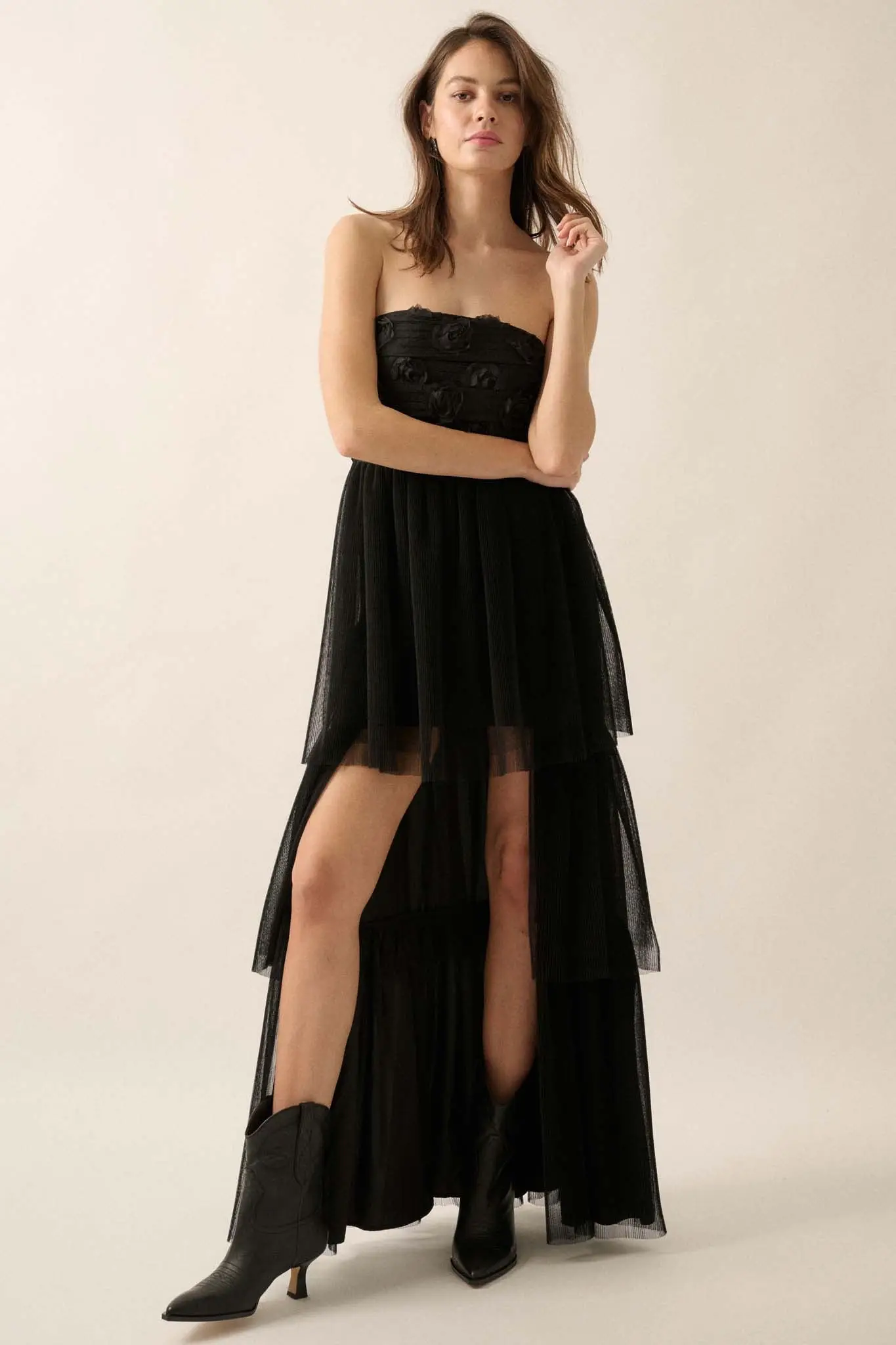 Blooming Beauty 3D Floral Lace High-Low Maxi Dress - Image 3