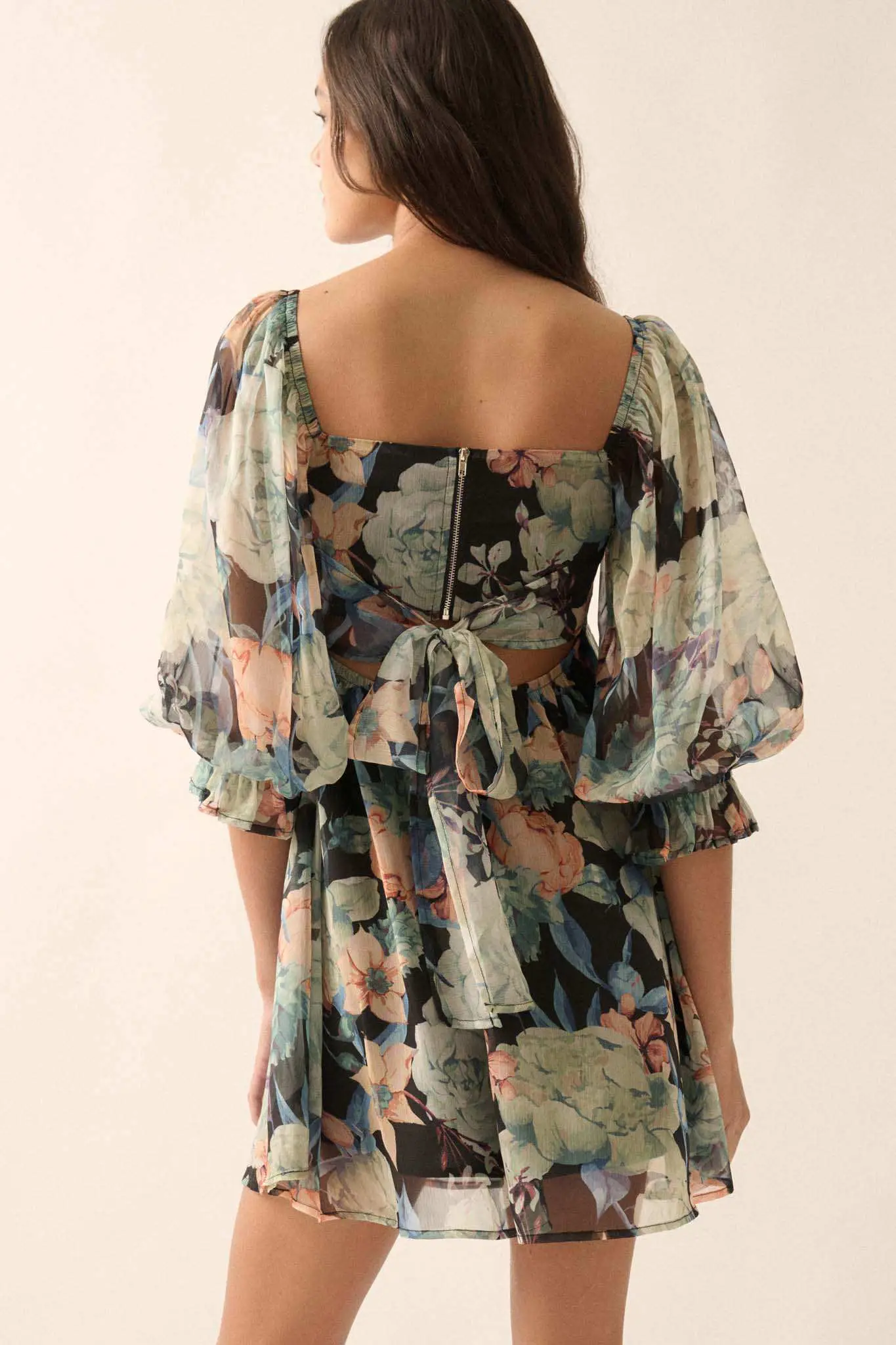 Blooming Belle Floral Chiffon Babydoll Mini Dress - Image 2
