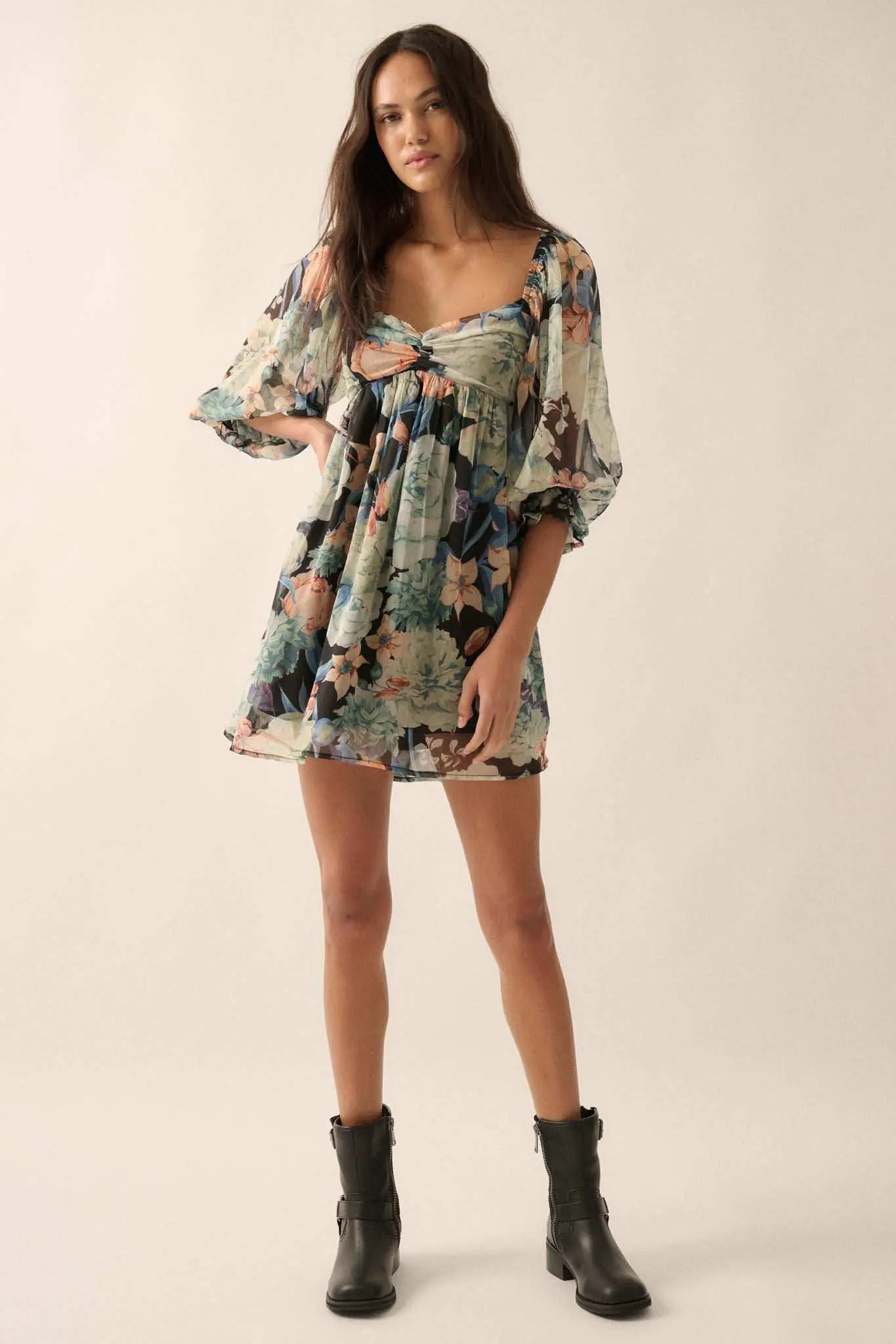 Blooming Belle Floral Chiffon Babydoll Mini Dress - Image 3